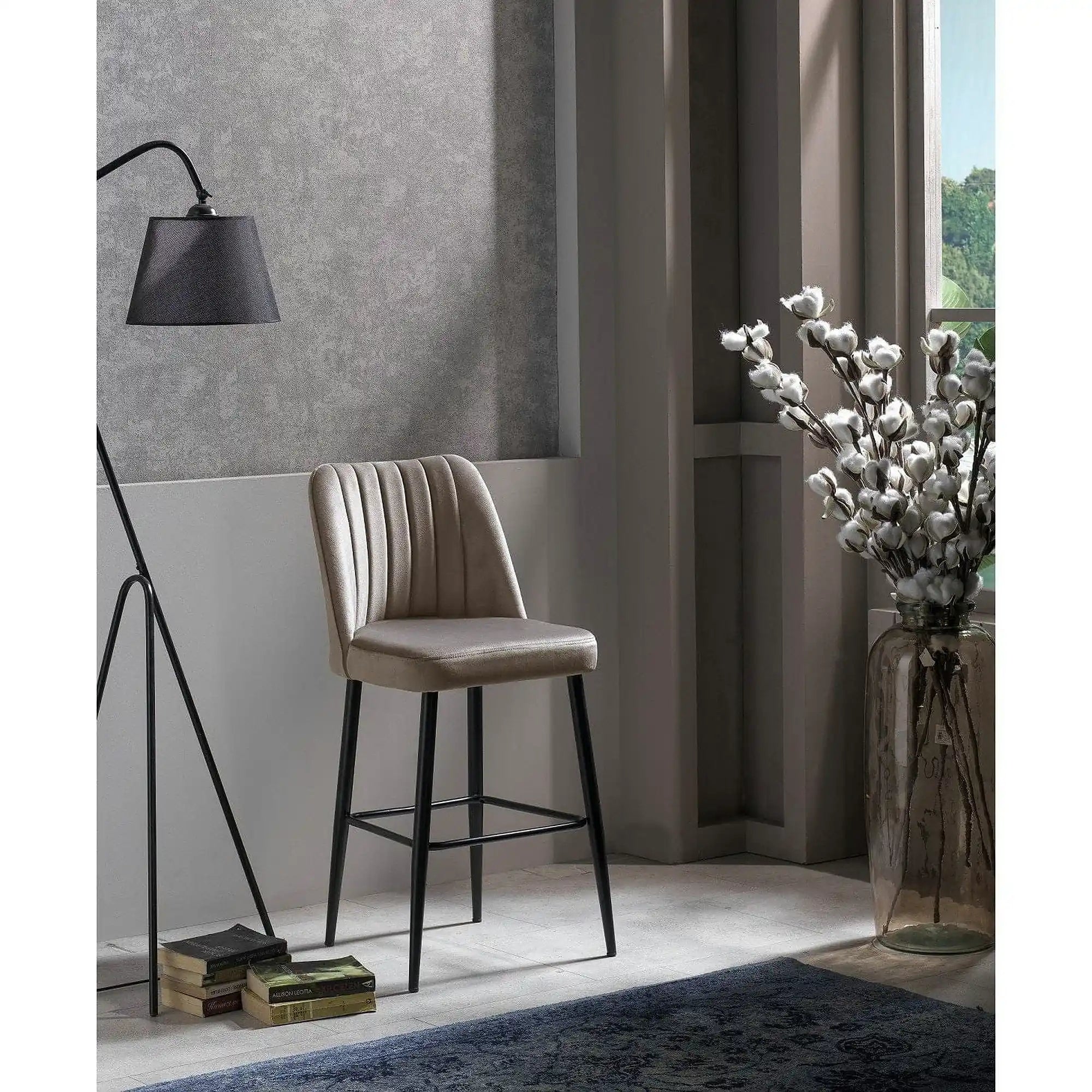 Set 2 scaune bar VENTO, cappuccino/negru, stofa catifelata/metal, 49x45x99 cm