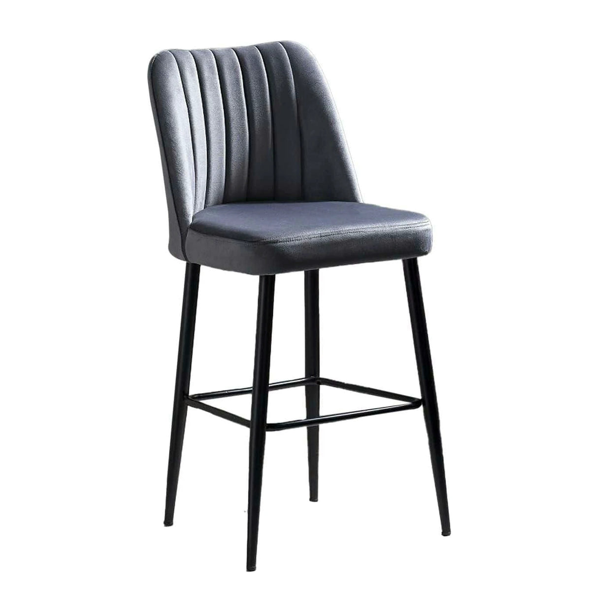 Set 2 scaune bar VENTO, gri/negru, stofa catifelata/metal, 49x45x99 cm