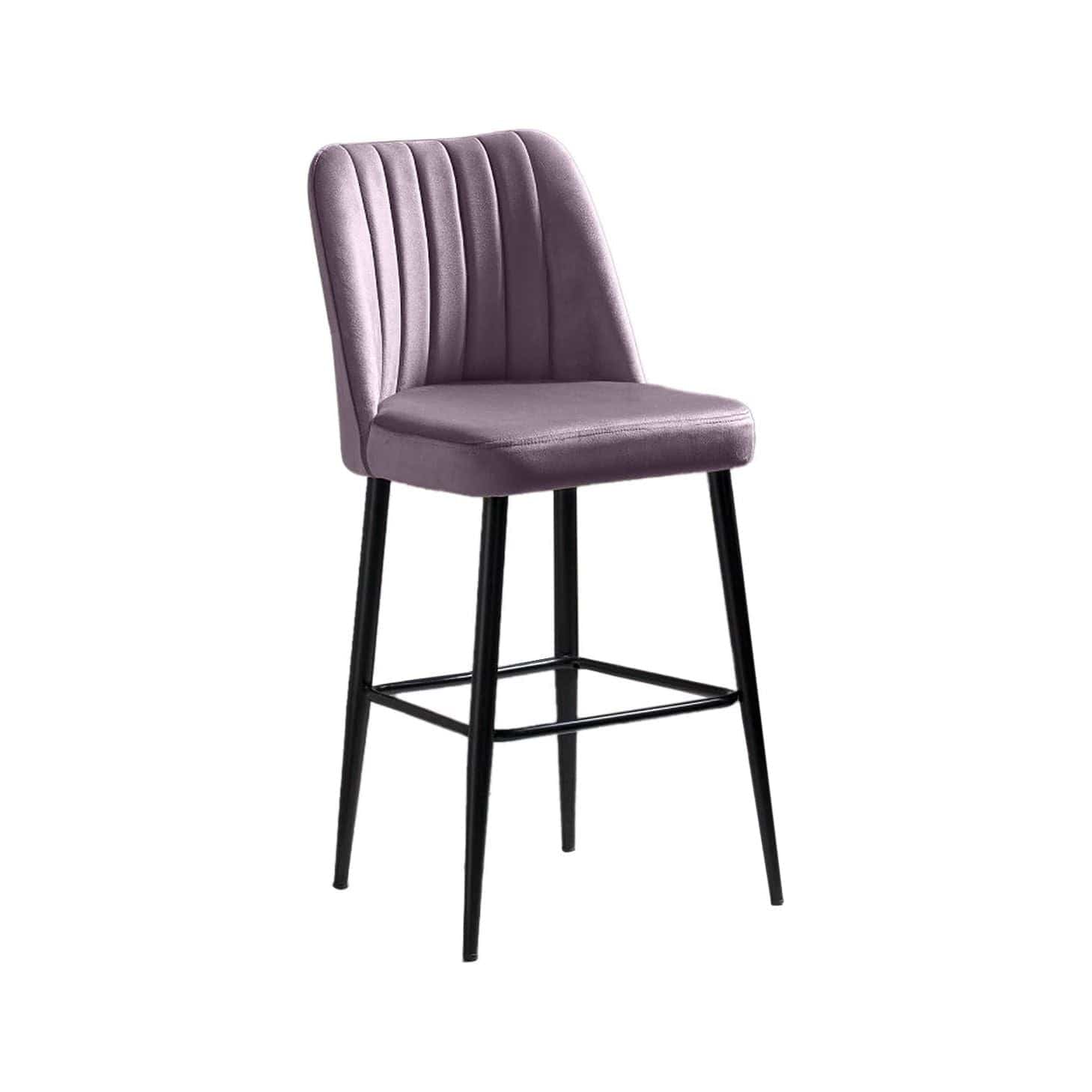 Set 2 scaune bar VENTO, lila/negru, stofa catifelata/metal, 49x45x99 cm