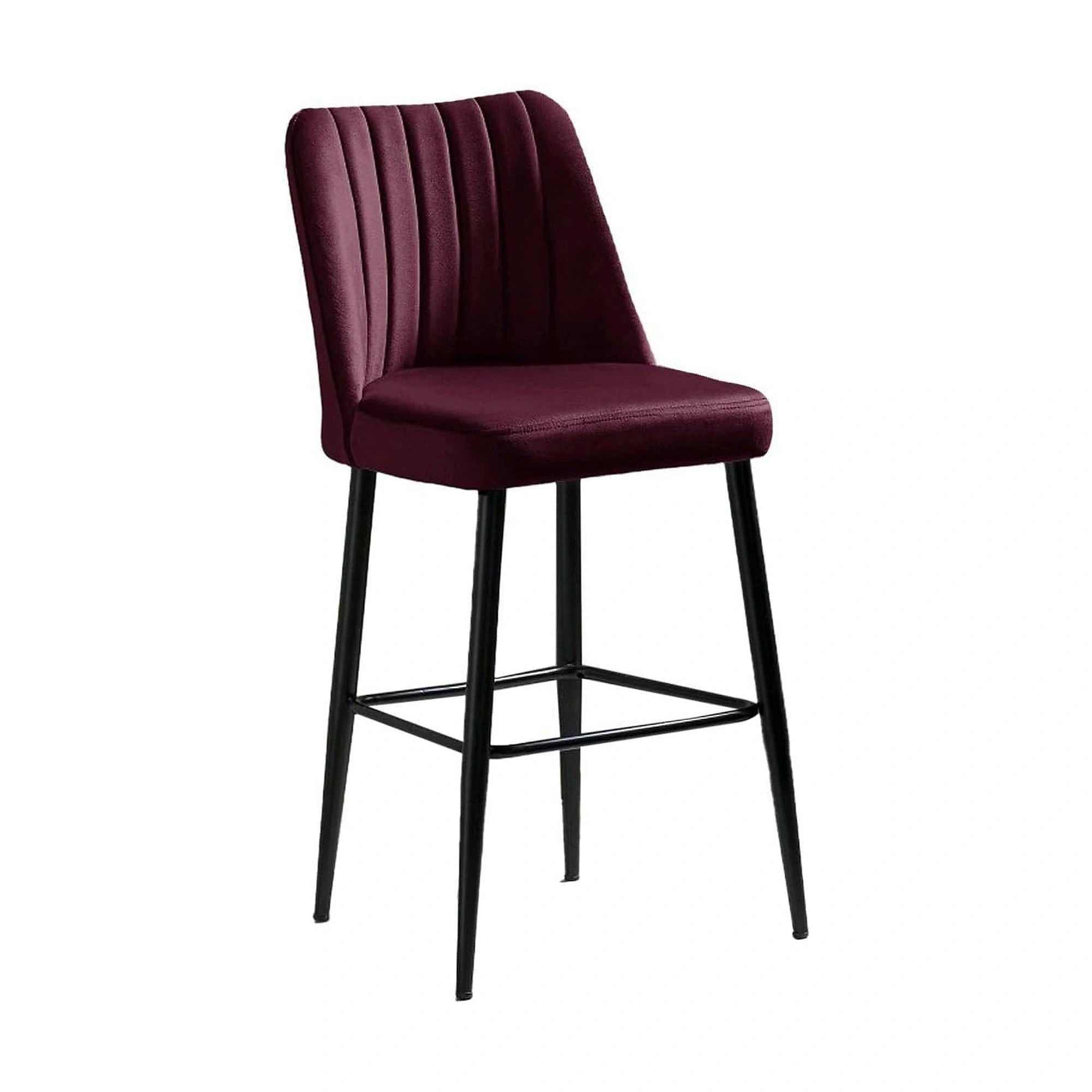 Set 2 scaune bar VENTO, rosu/negru, stofa catifelata/metal, 49x45x99 cm
