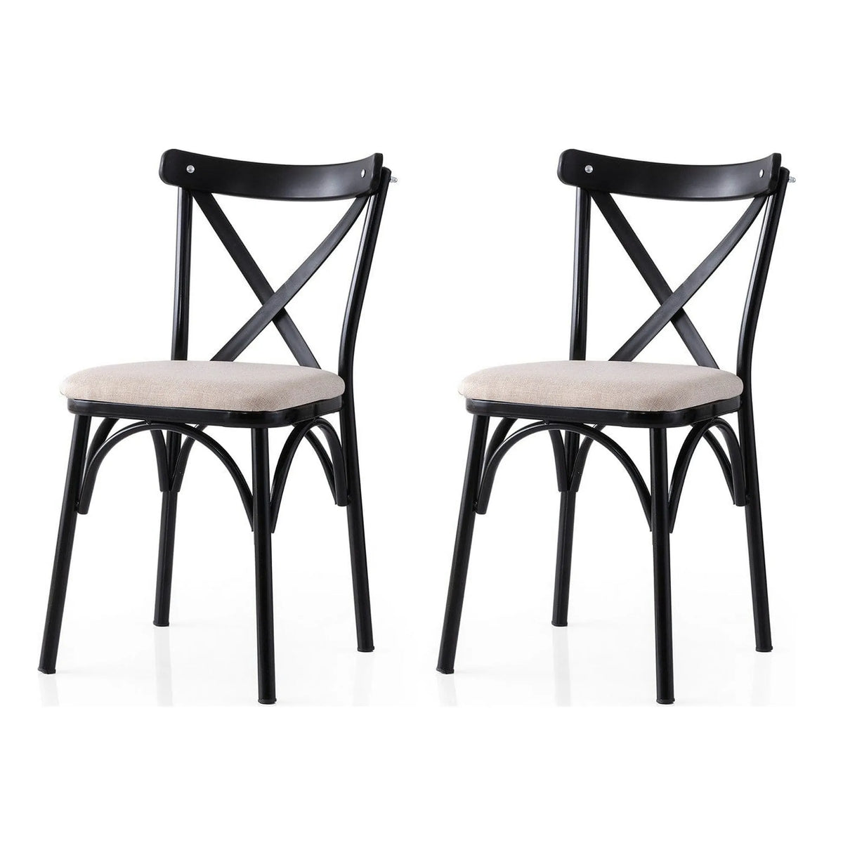 Set 2 scaune EKOL 285 V2, crem/negru, stofa clasica/metal, 42x40x81 cm
