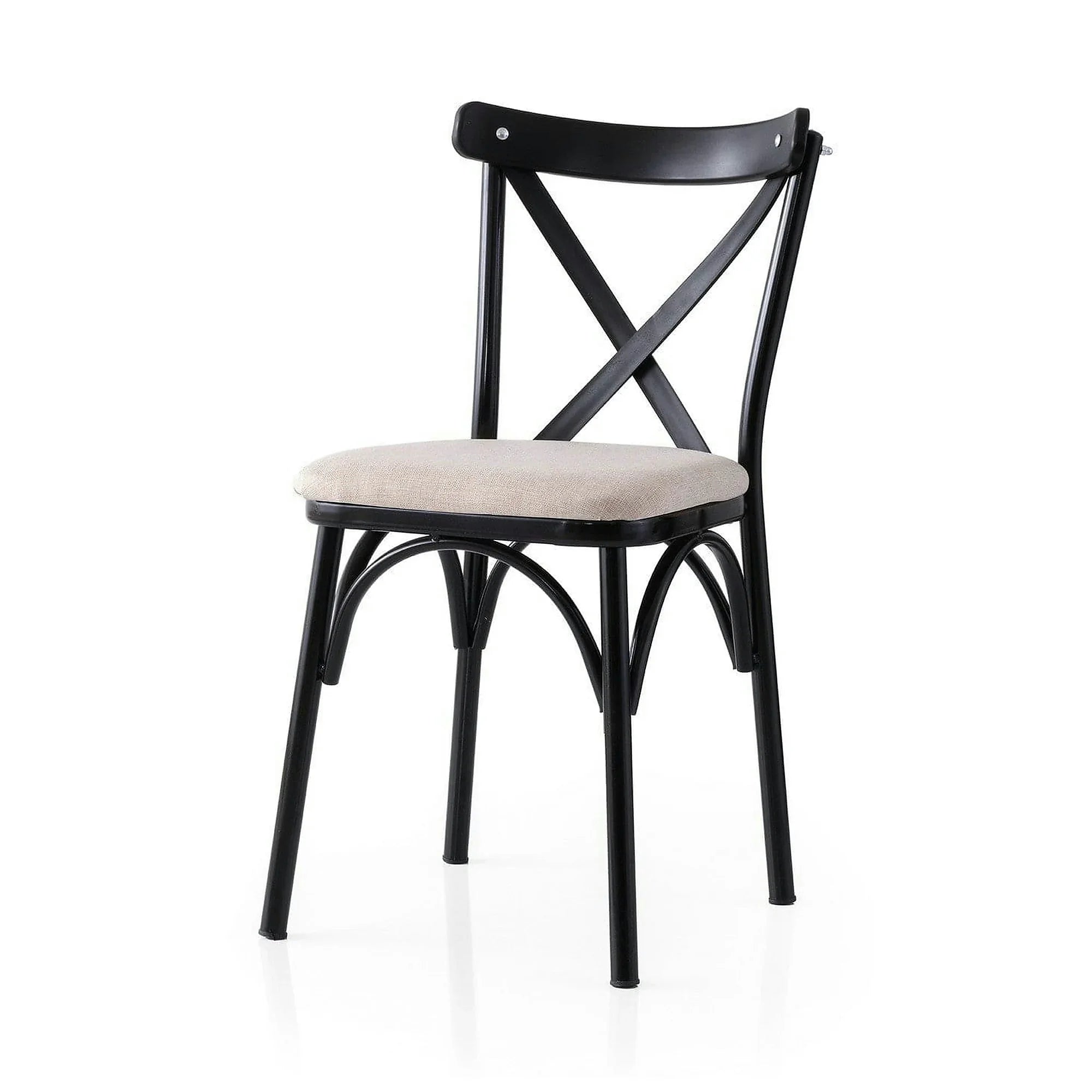 Set 2 scaune EKOL 285 V2, crem/negru, stofa clasica/metal, 42x40x81 cm