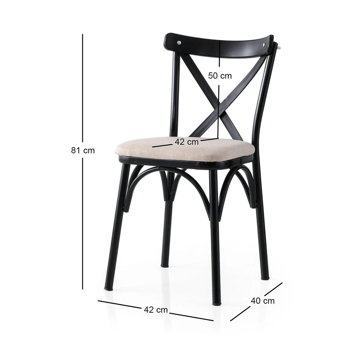 Set 2 scaune EKOL 285 V2, crem/negru, stofa clasica/metal, 42x40x81 cm
