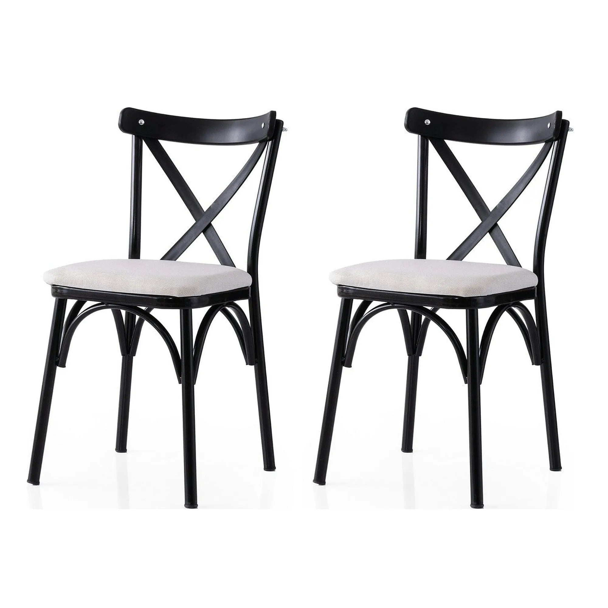 Set 2 scaune EKOL 286 V2, alb/negru, stofa clasica/metal, 42x40x81 cm