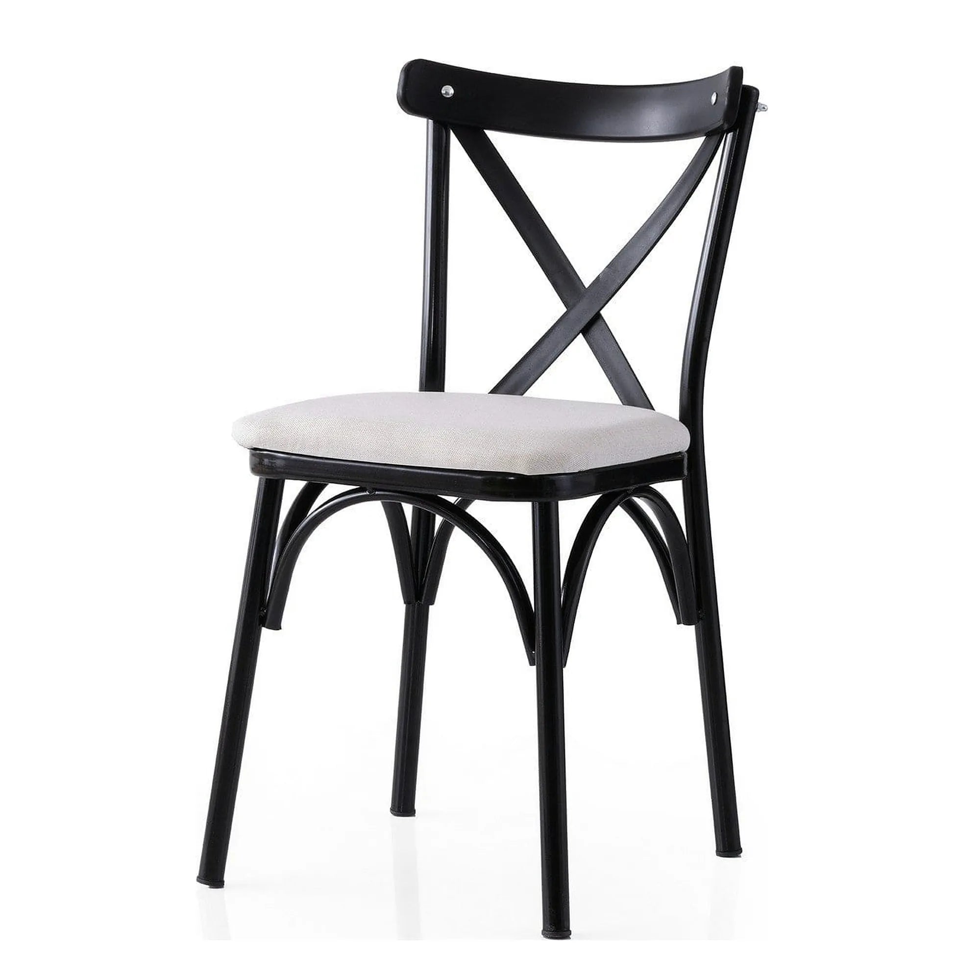 Set 2 scaune EKOL 286 V2, alb/negru, stofa clasica/metal, 42x40x81 cm