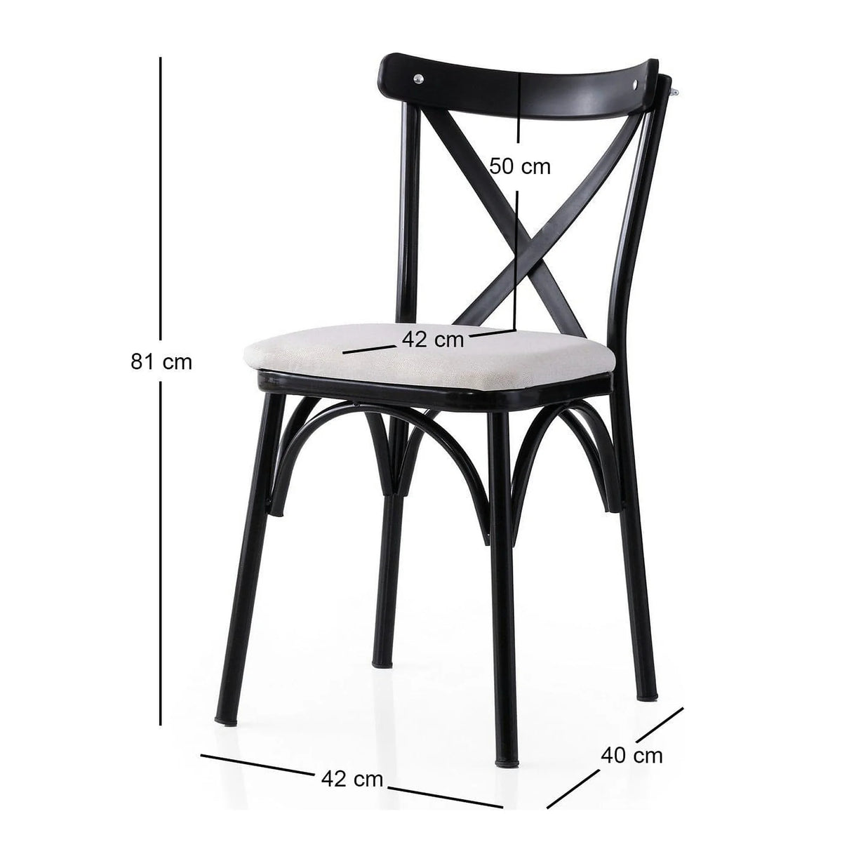 Set 2 scaune EKOL 286 V2, alb/negru, stofa clasica/metal, 42x40x81 cm