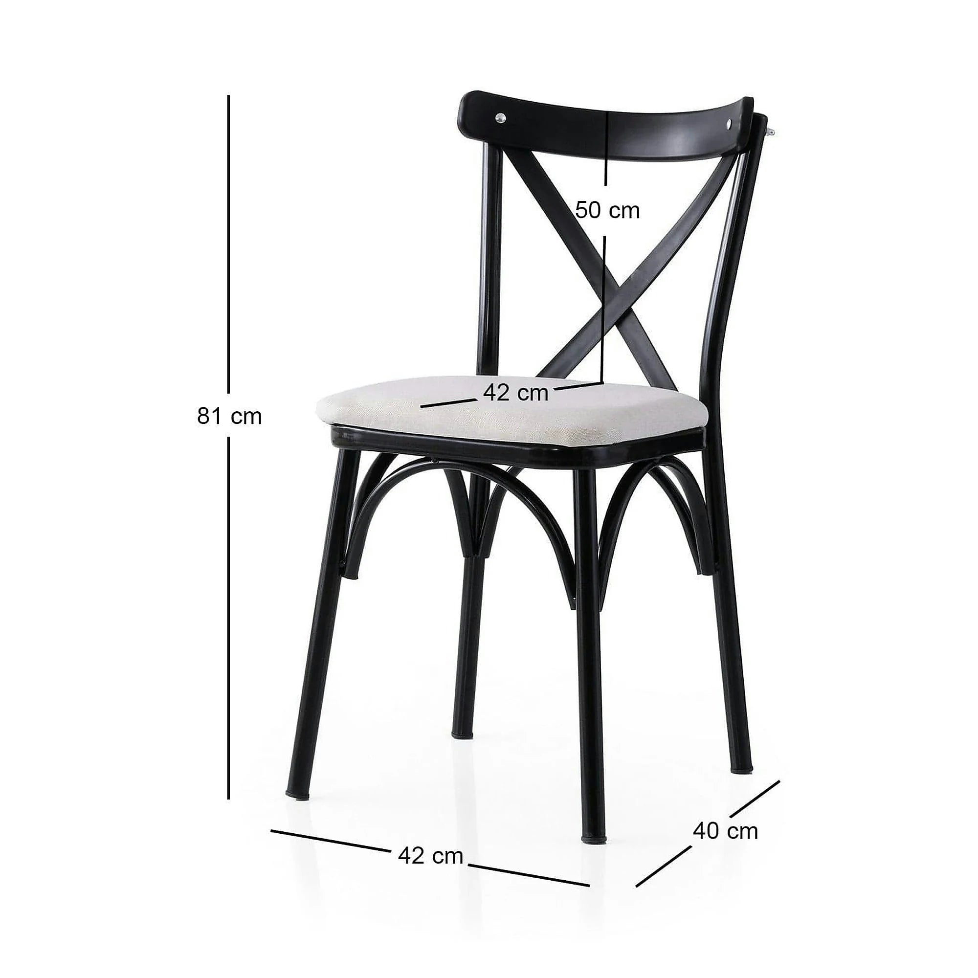 Set 2 scaune EKOL 286 V2, alb/negru, stofa clasica/metal, 42x40x81 cm