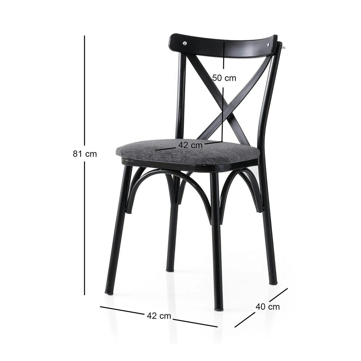 Set 2 scaune EKOL 288 V2, gri/negru, stofa clasica/metal, 42x40x81 cm
