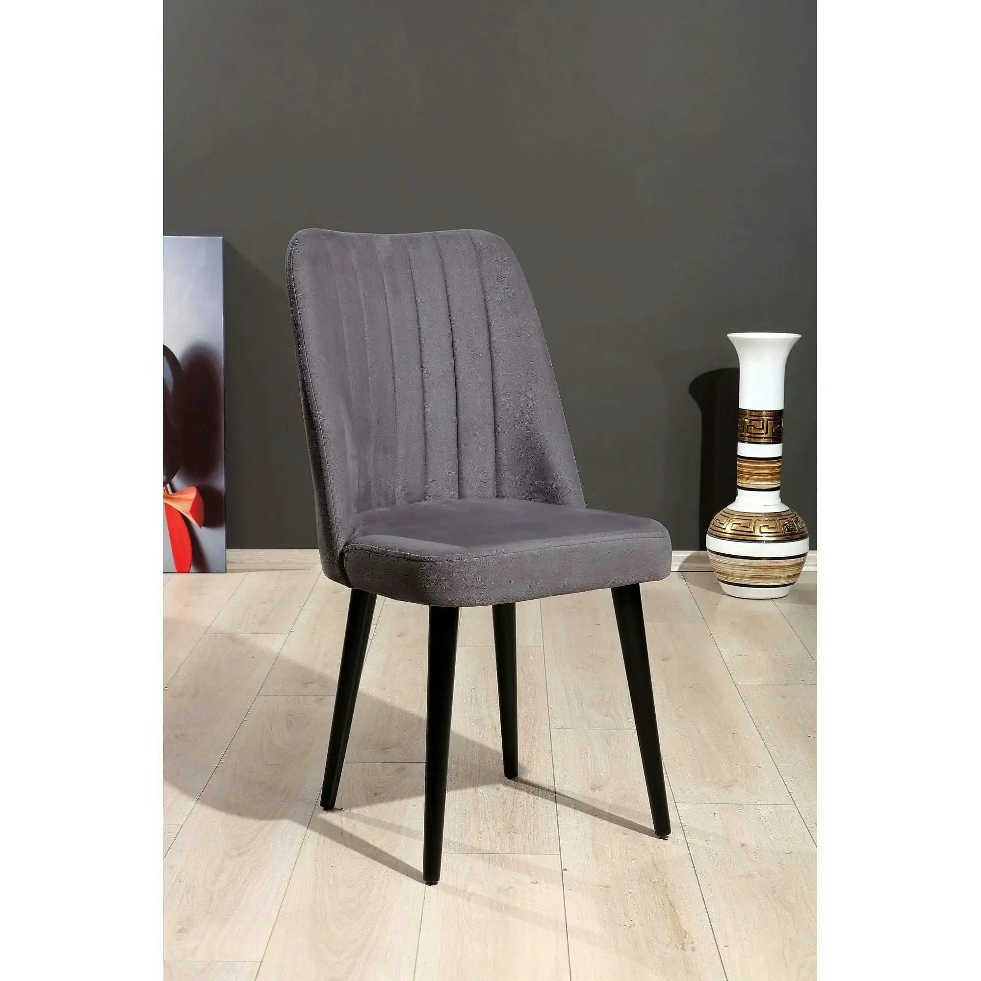 Set 2 scaune POLO, gri/negru, stofa catifelata/metal, 46x45x92 cm