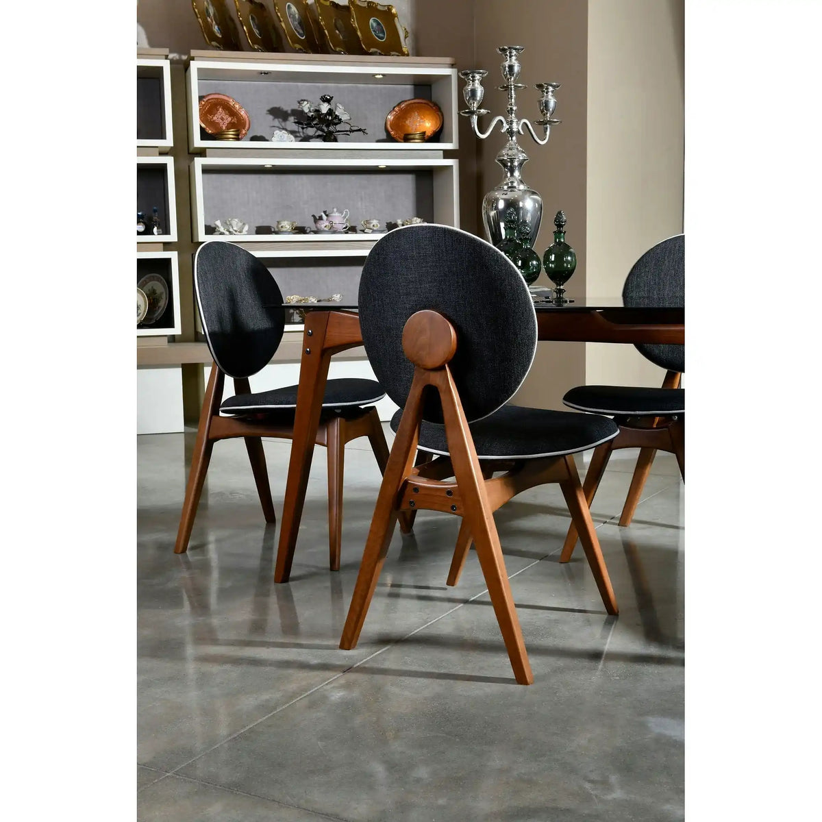 Set 2 scaune TOUCH V2, gri antracit/nuc, stofa clasica/lemn, 54x55x93 cm