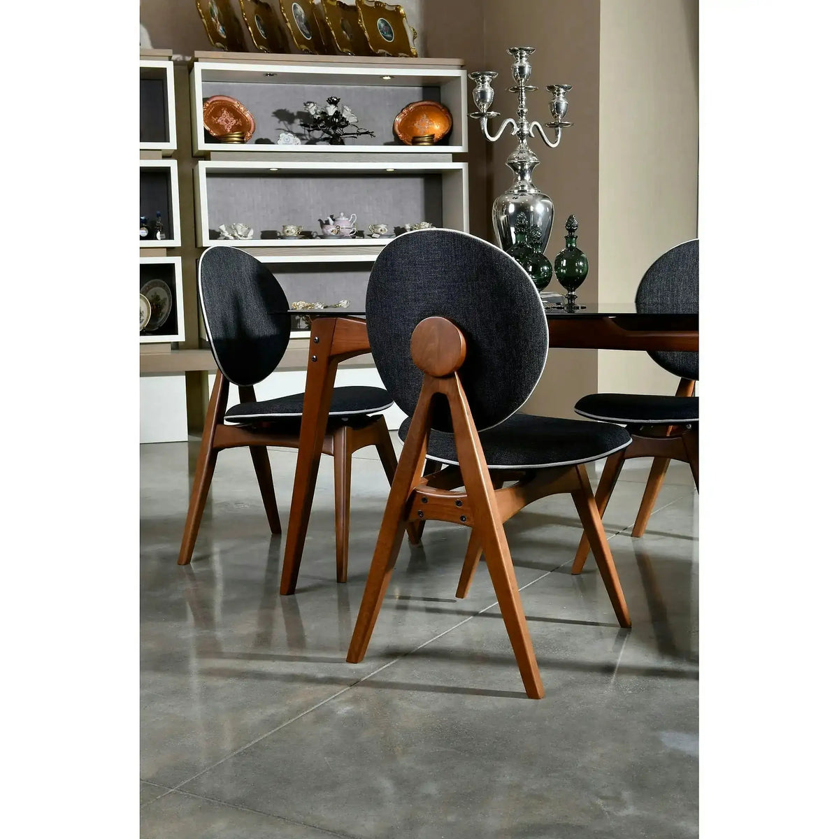 Set 2 scaune TOUCH V2, gri antracit/nuc, stofa clasica/lemn, 54x55x93 cm