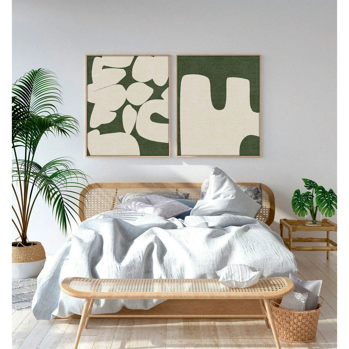 Set 2 tablouri HUHU202, verde/crem, 50x70 cm