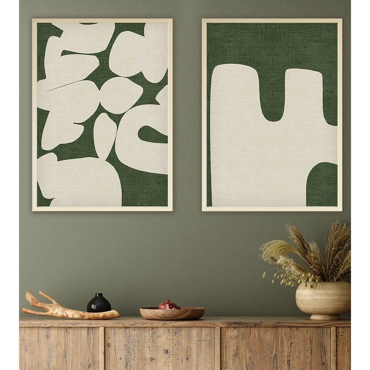 Set 2 tablouri HUHU202, verde/crem, 50x70 cm