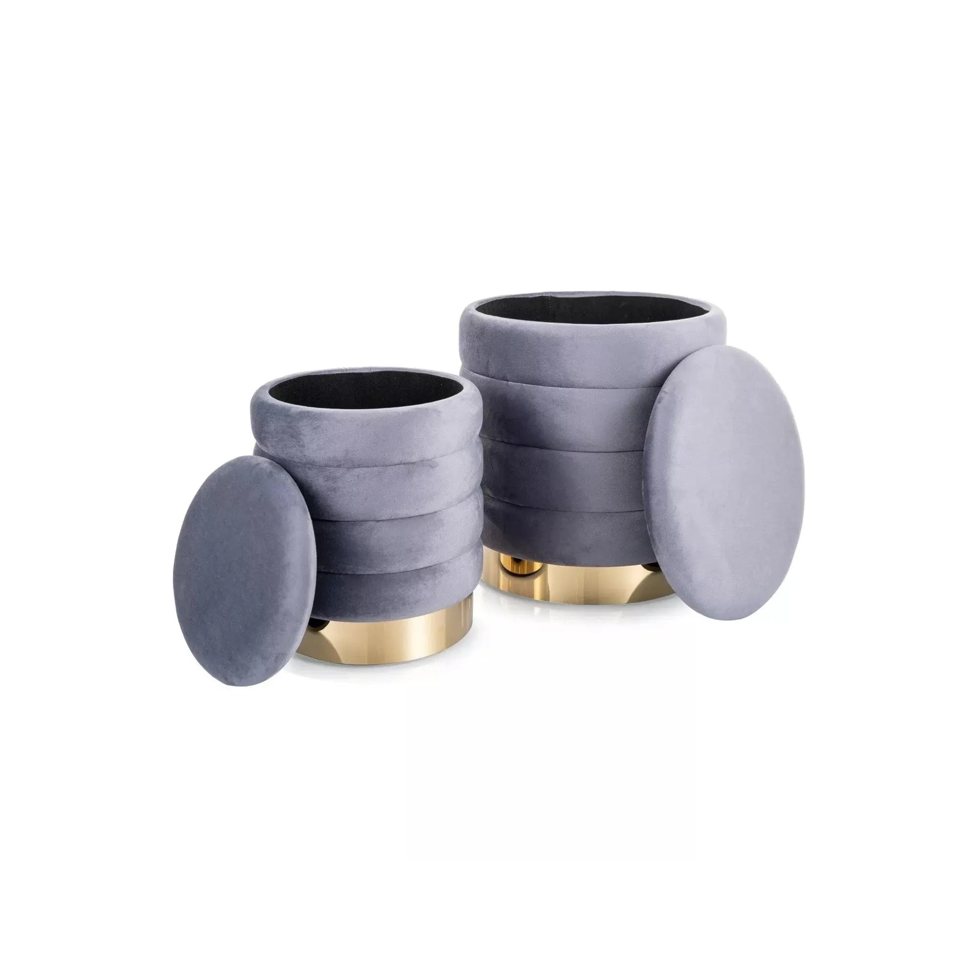 Set 2 taburete BRITTA, gri/auriu, stofa catifelata