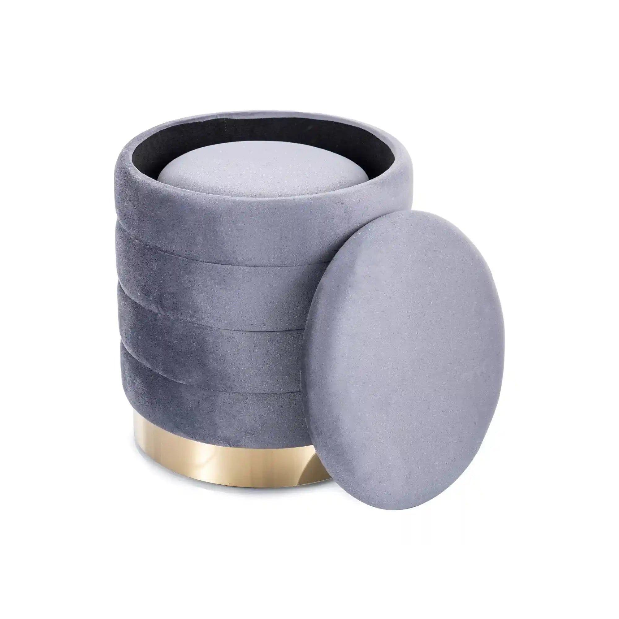 Set 2 taburete BRITTA, gri/auriu, stofa catifelata