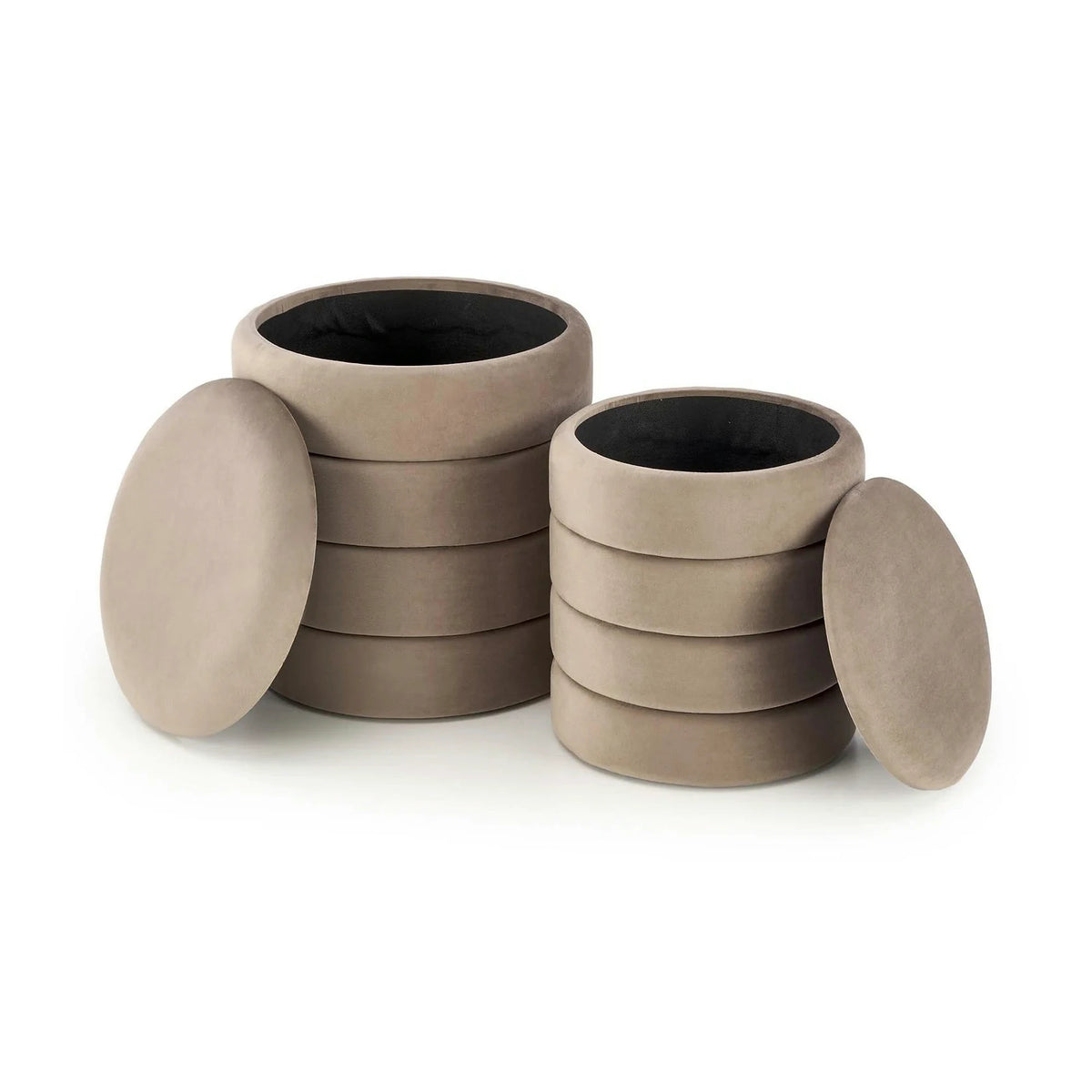 Set 2 taburete PACHO, stofa catifelata bej, cu spatiu depozitare