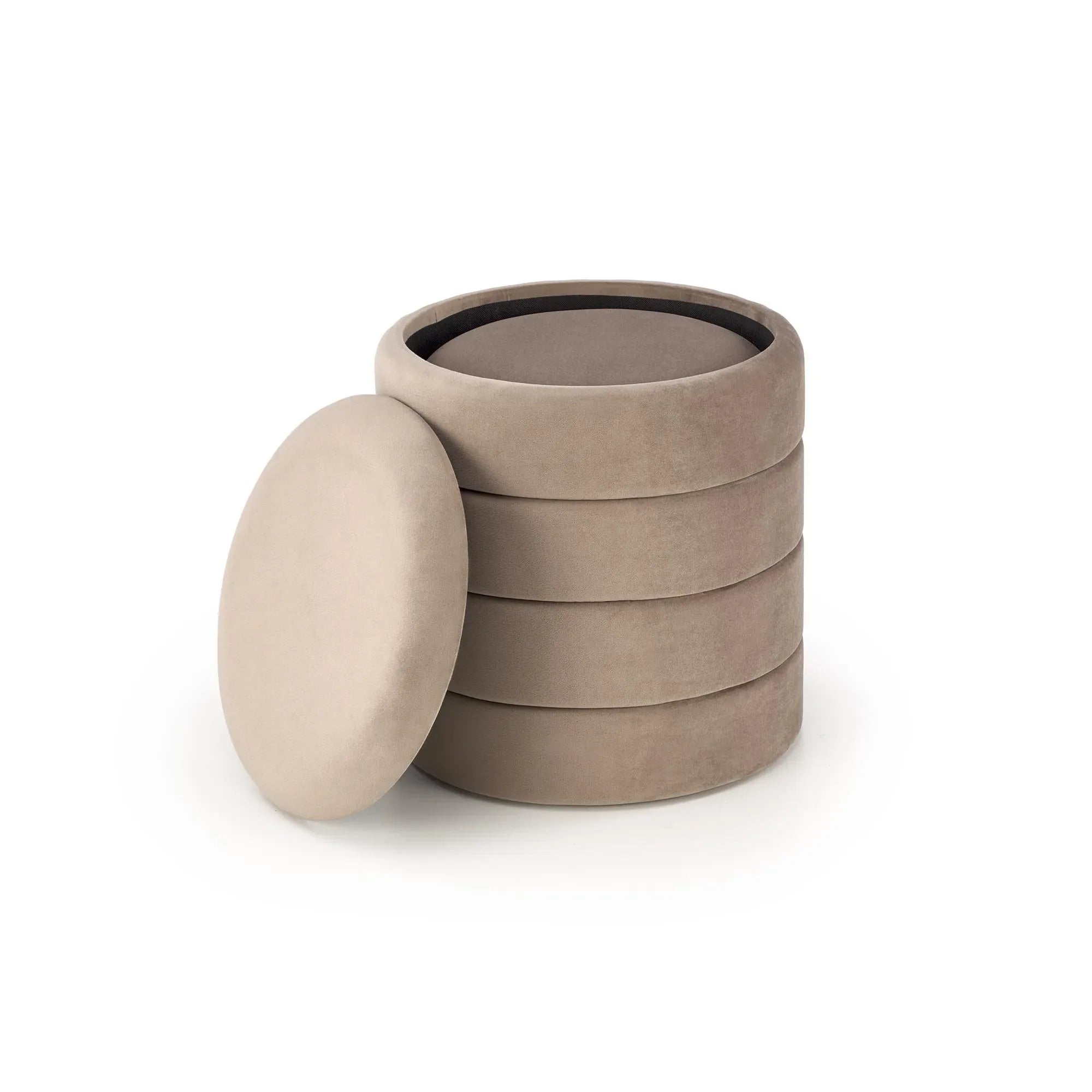 Set 2 taburete PACHO, stofa catifelata bej, cu spatiu depozitare