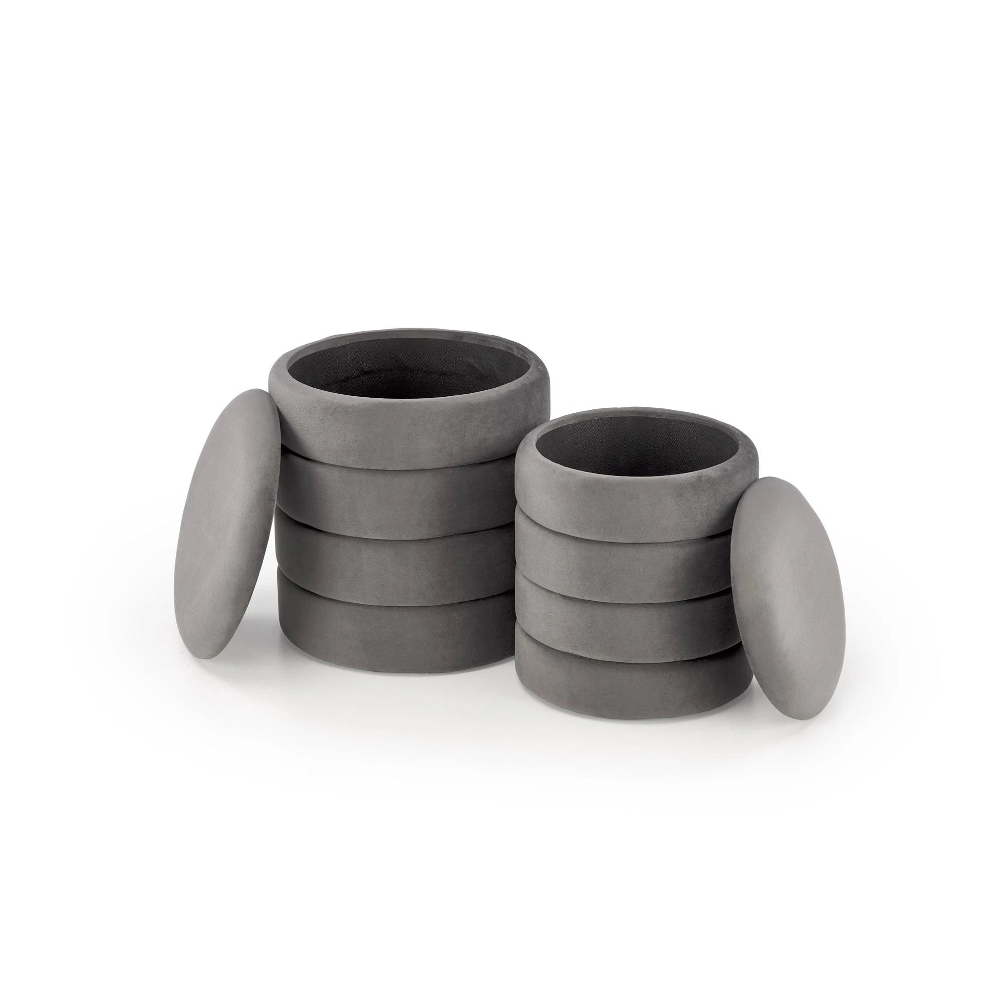 Set 2 taburete PACHO, stofa catifelata gri, cu spatiu depozitare