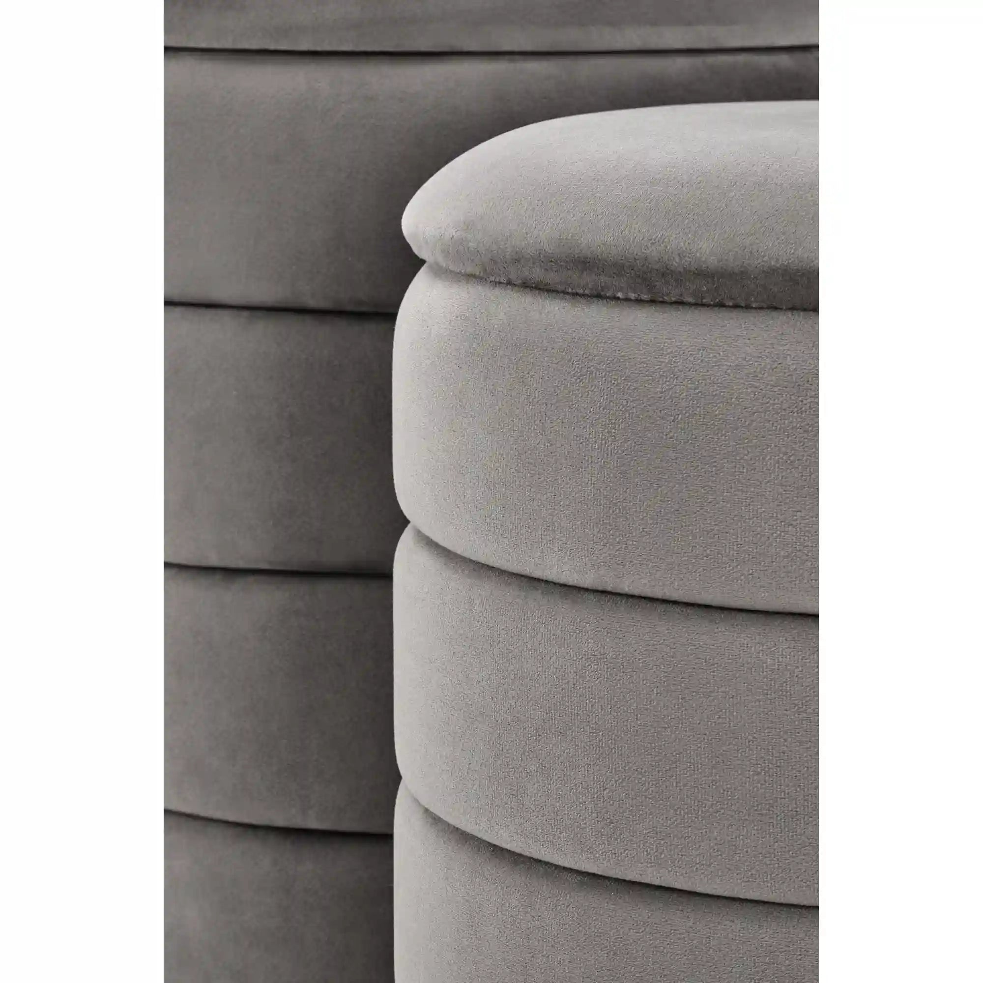 Set 2 taburete PACHO, stofa catifelata gri, cu spatiu depozitare