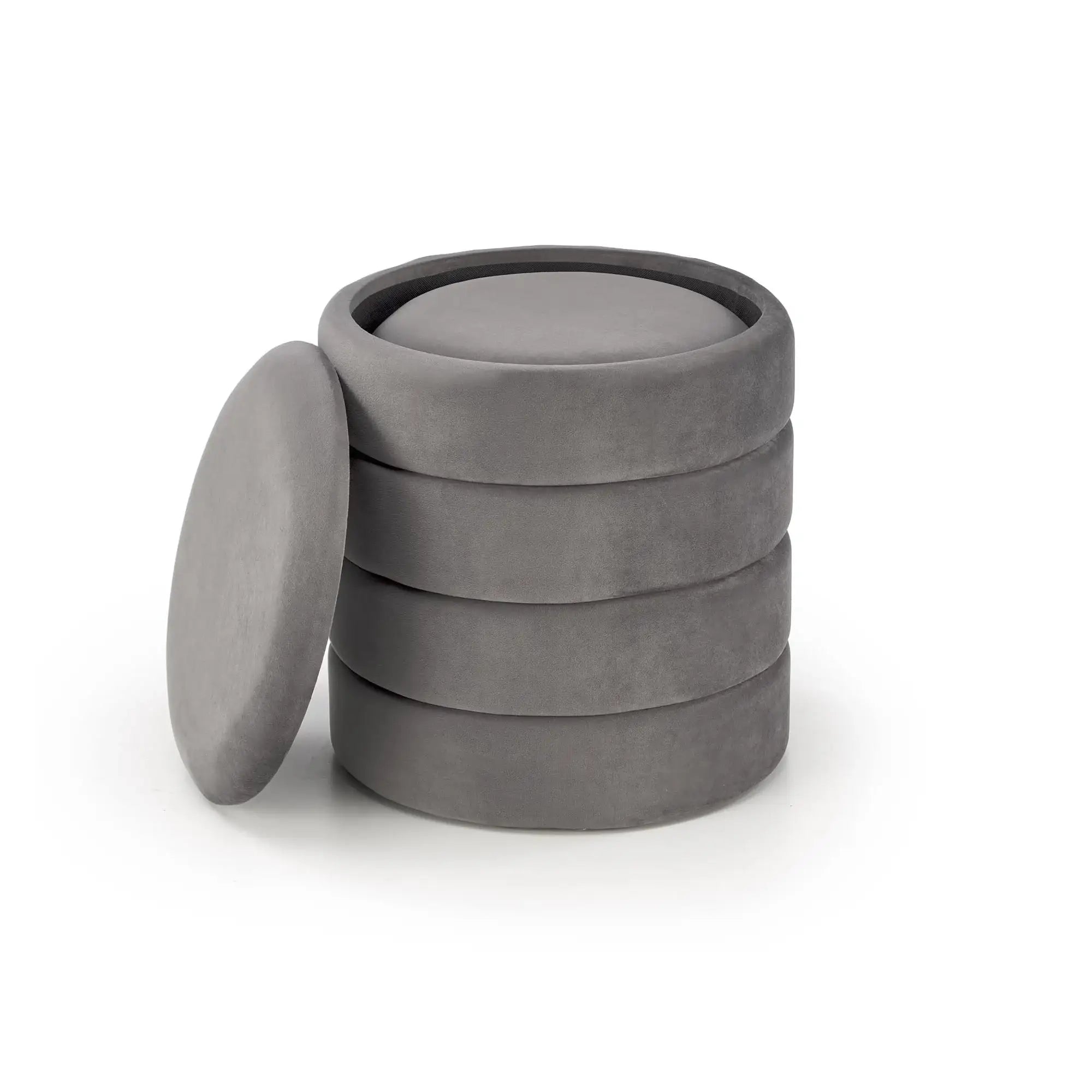 Set 2 taburete PACHO, stofa catifelata gri, cu spatiu depozitare