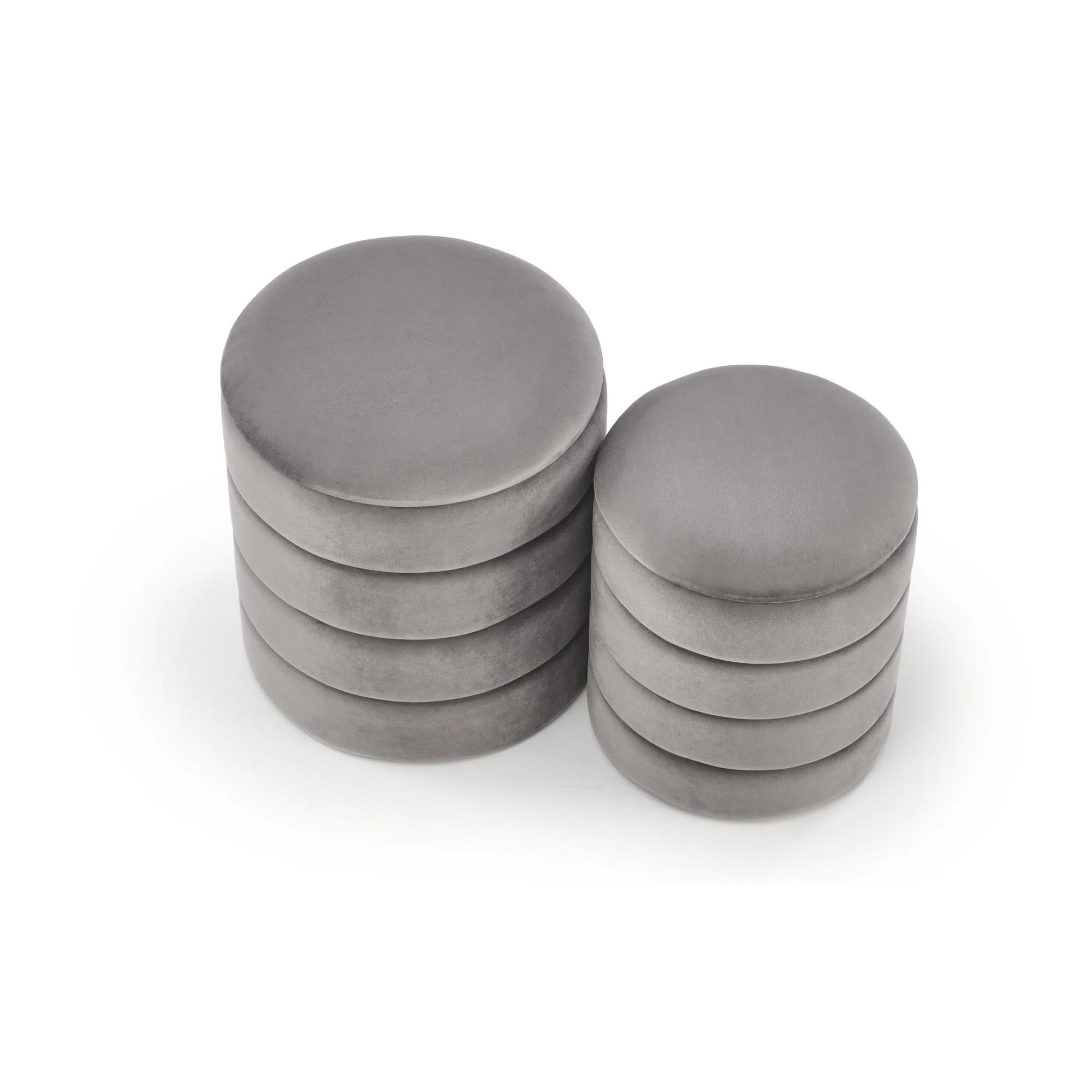 Set 2 taburete PACHO, stofa catifelata gri, cu spatiu depozitare