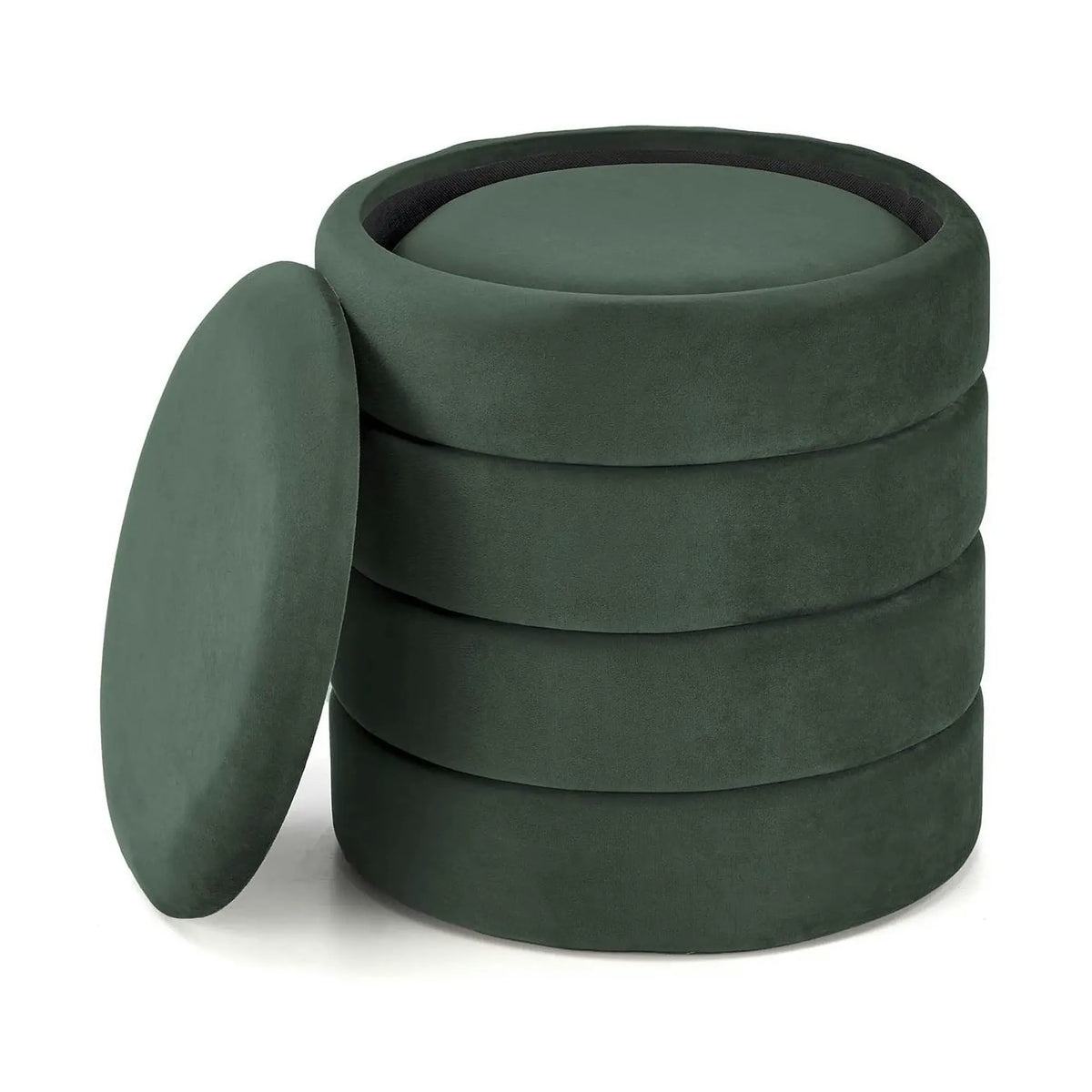 Set 2 taburete PACHO, stofa catifelata verde, cu spatiu depozitare