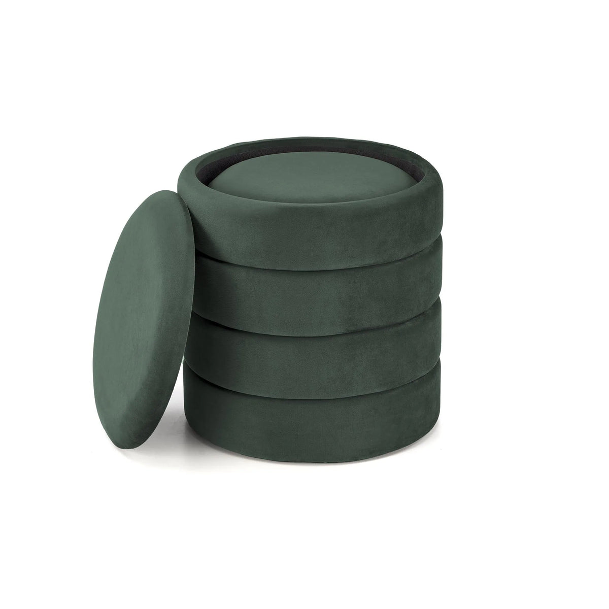 Set 2 taburete PACHO, stofa catifelata verde, cu spatiu depozitare