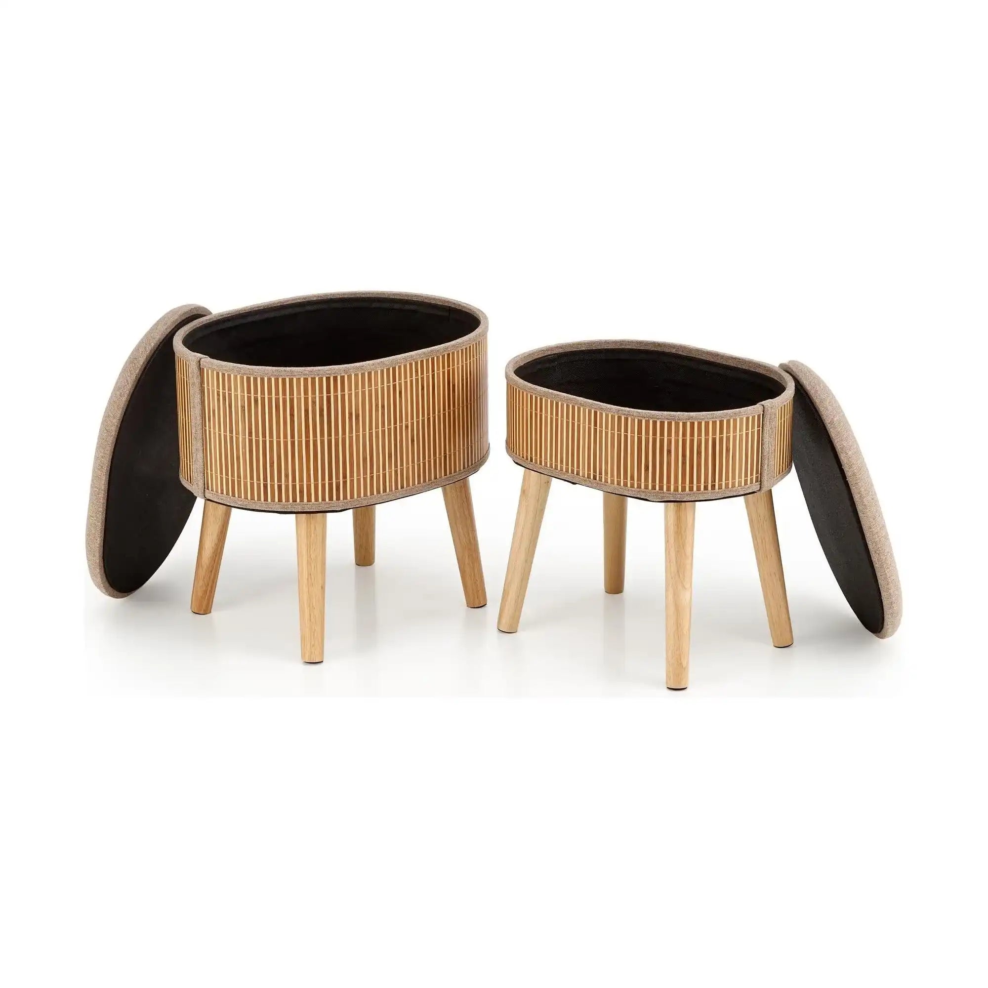 Set 2 taburete TICO, stofa clasica bej, cu spatiu depozitare