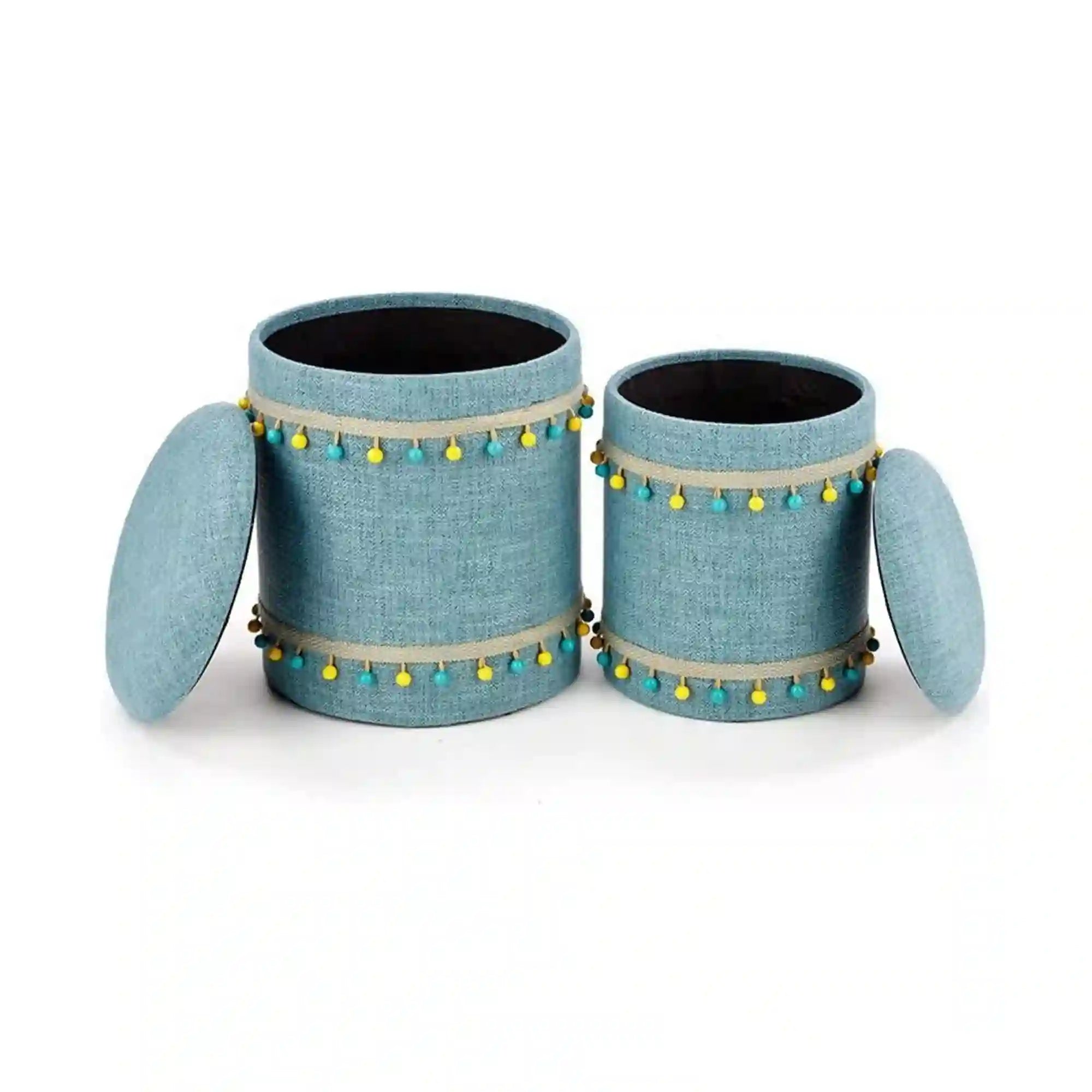 Set 2 tabureti GRADO, stofa clasica albastru deschis, cu spatiu depozitare