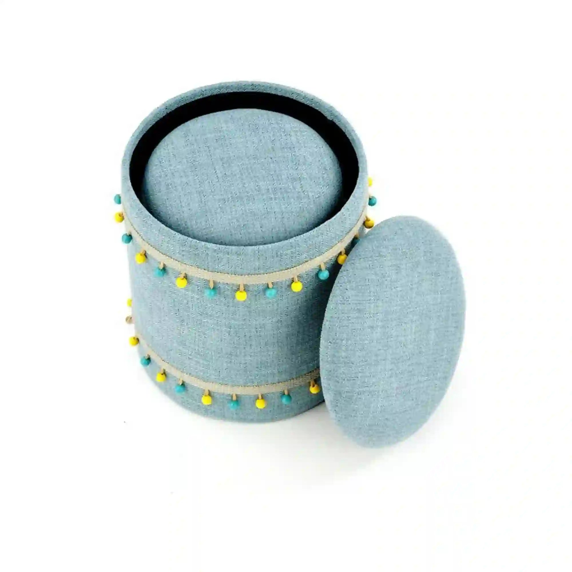 Set 2 tabureti GRADO, stofa clasica albastru deschis, cu spatiu depozitare