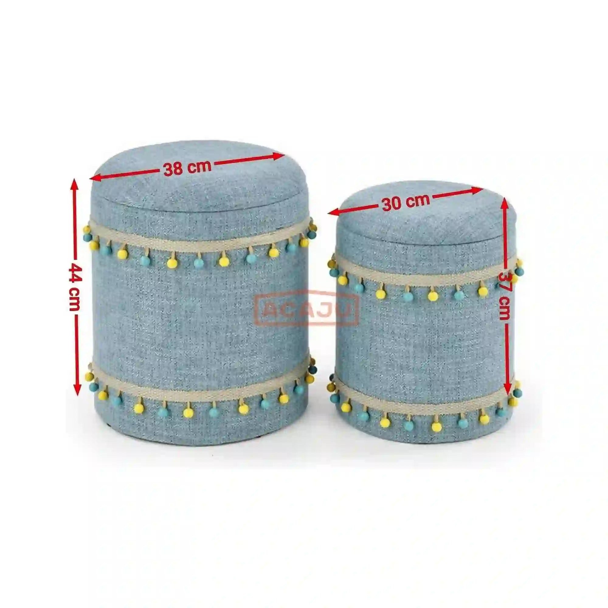 Set 2 tabureti GRADO, stofa clasica albastru deschis, cu spatiu depozitare