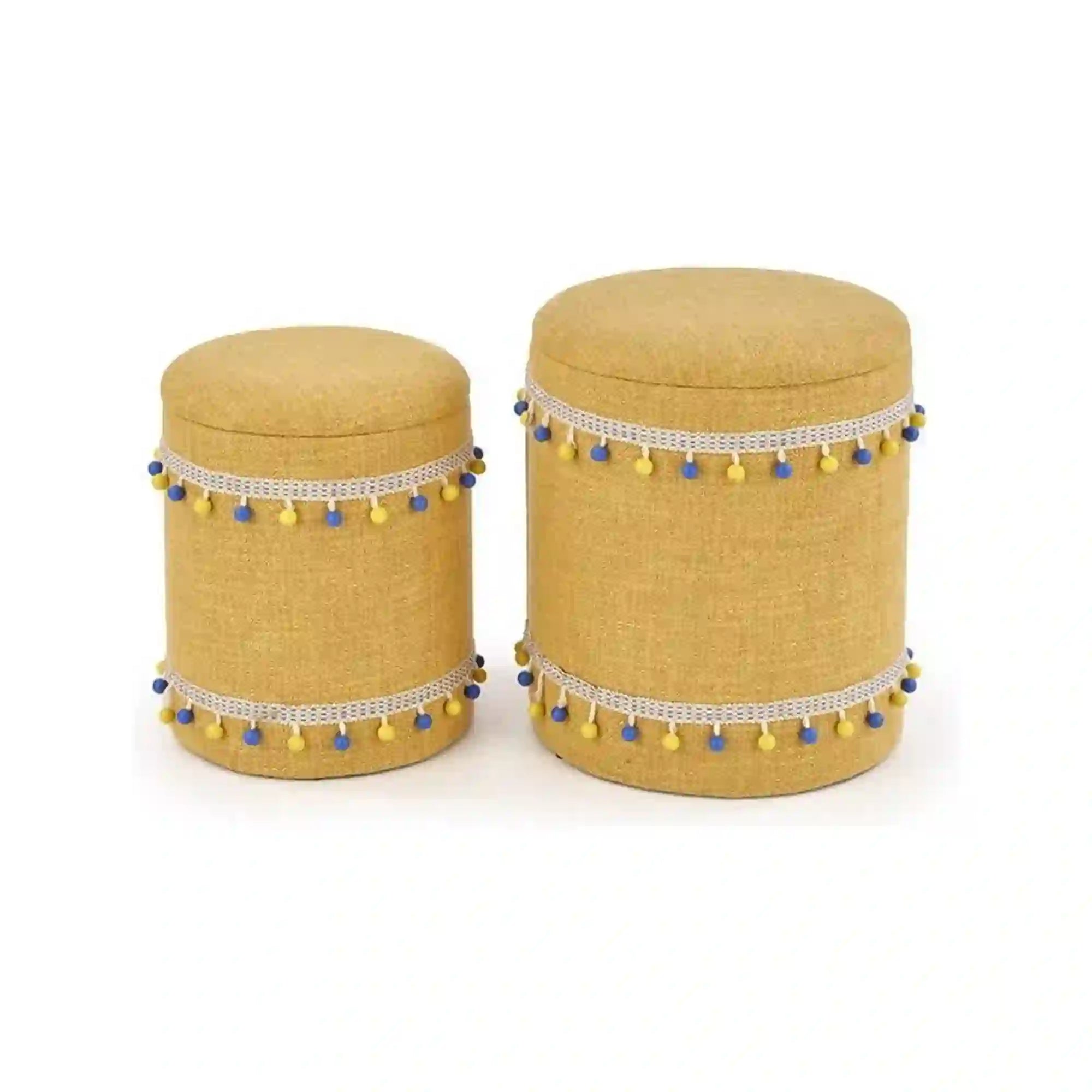 Set 2 tabureti GRADO, stofa clasica galben, cu spatiu depozitare