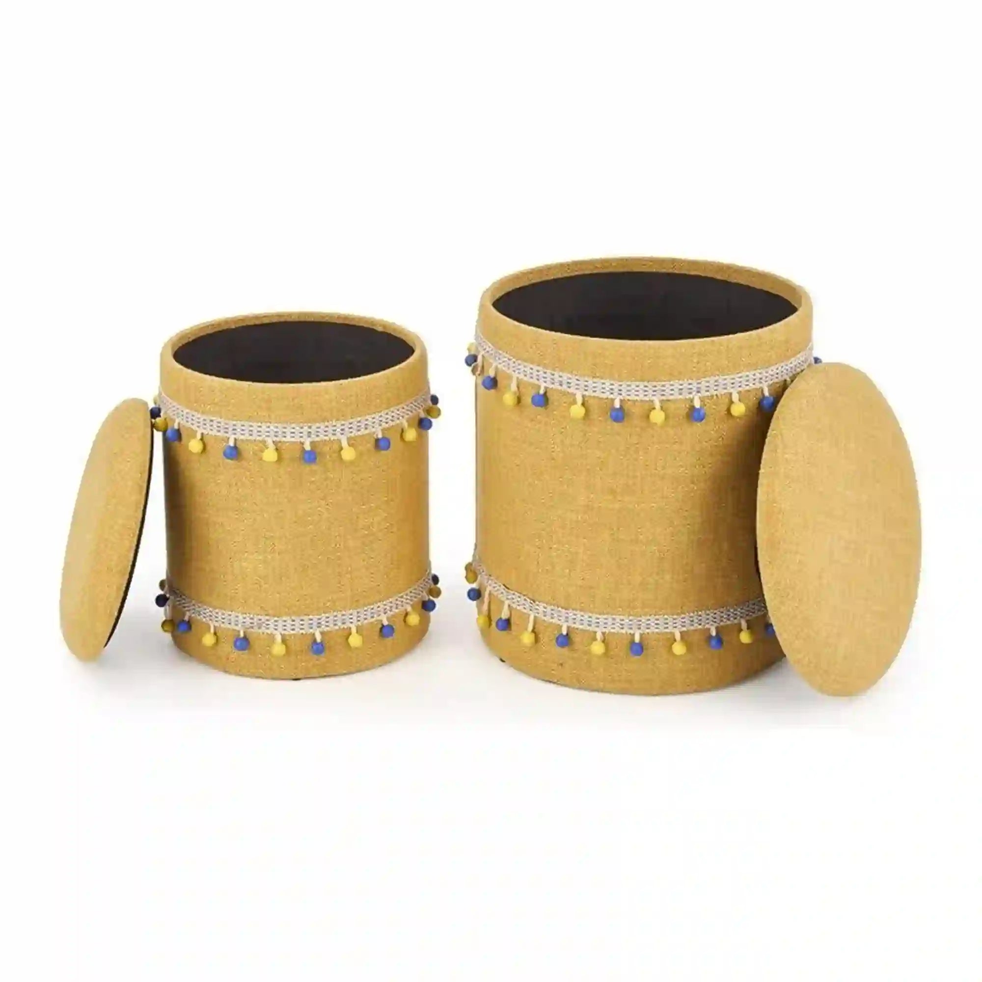 Set 2 tabureti GRADO, stofa clasica galben, cu spatiu depozitare