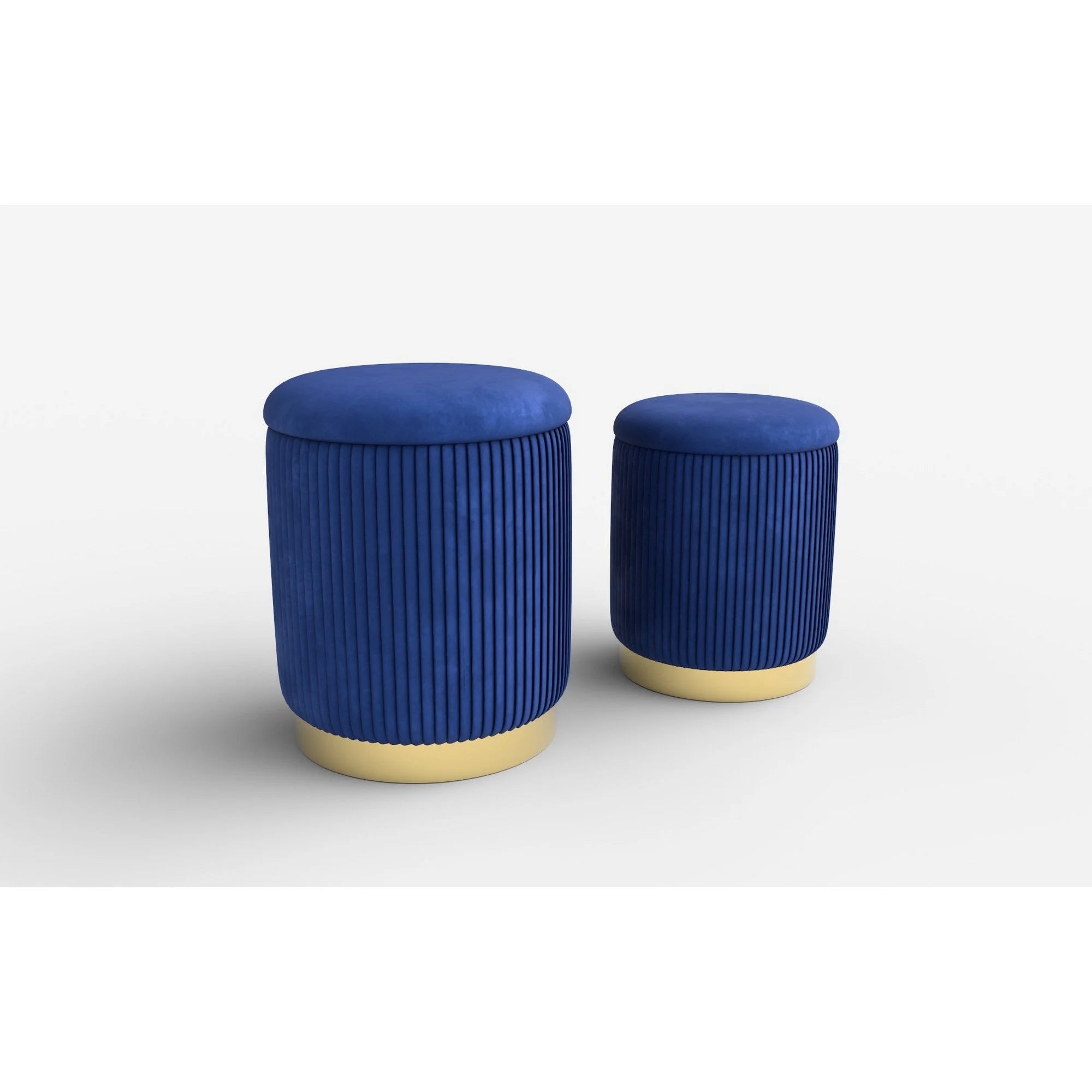 Set 2 tabureti MONTY, stofa catifelata, albastru marin, cu spatiu depozitare