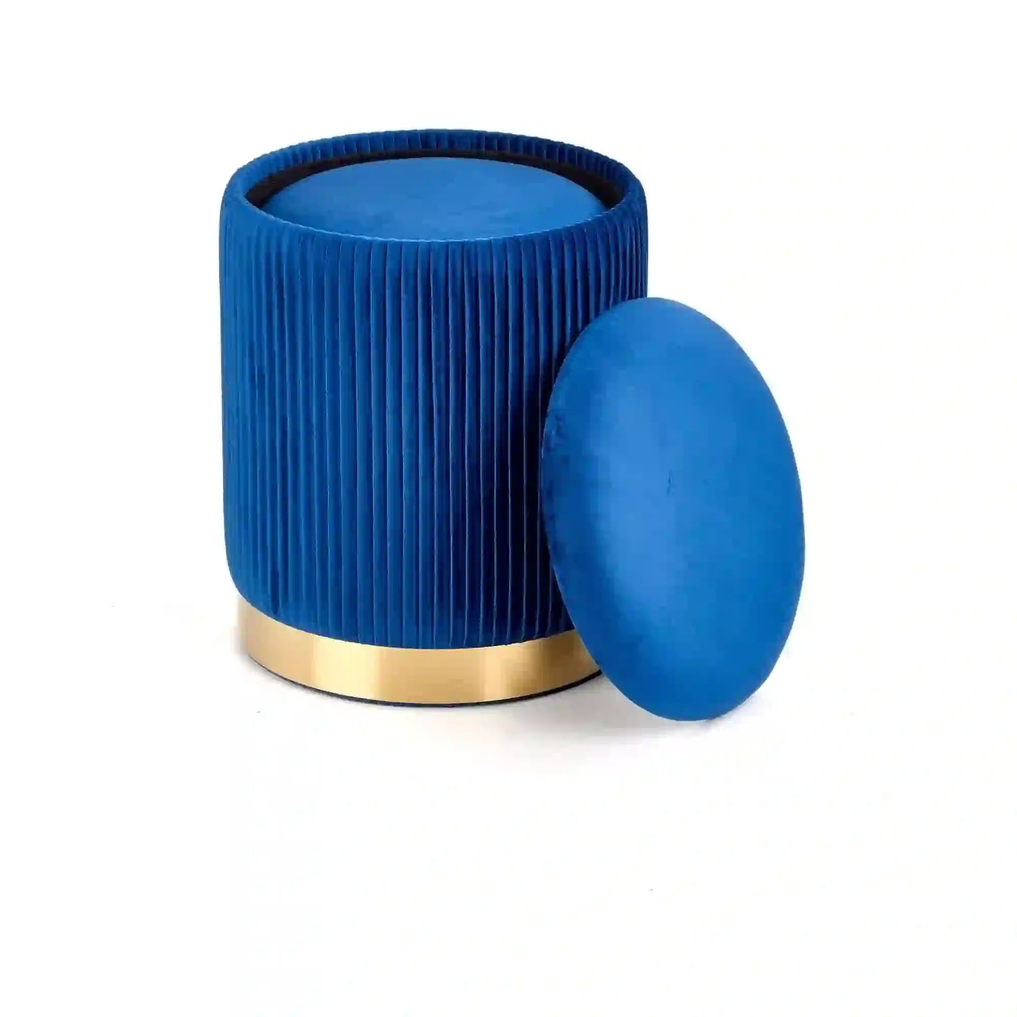 Set 2 tabureti MONTY, stofa catifelata, albastru marin, cu spatiu depozitare