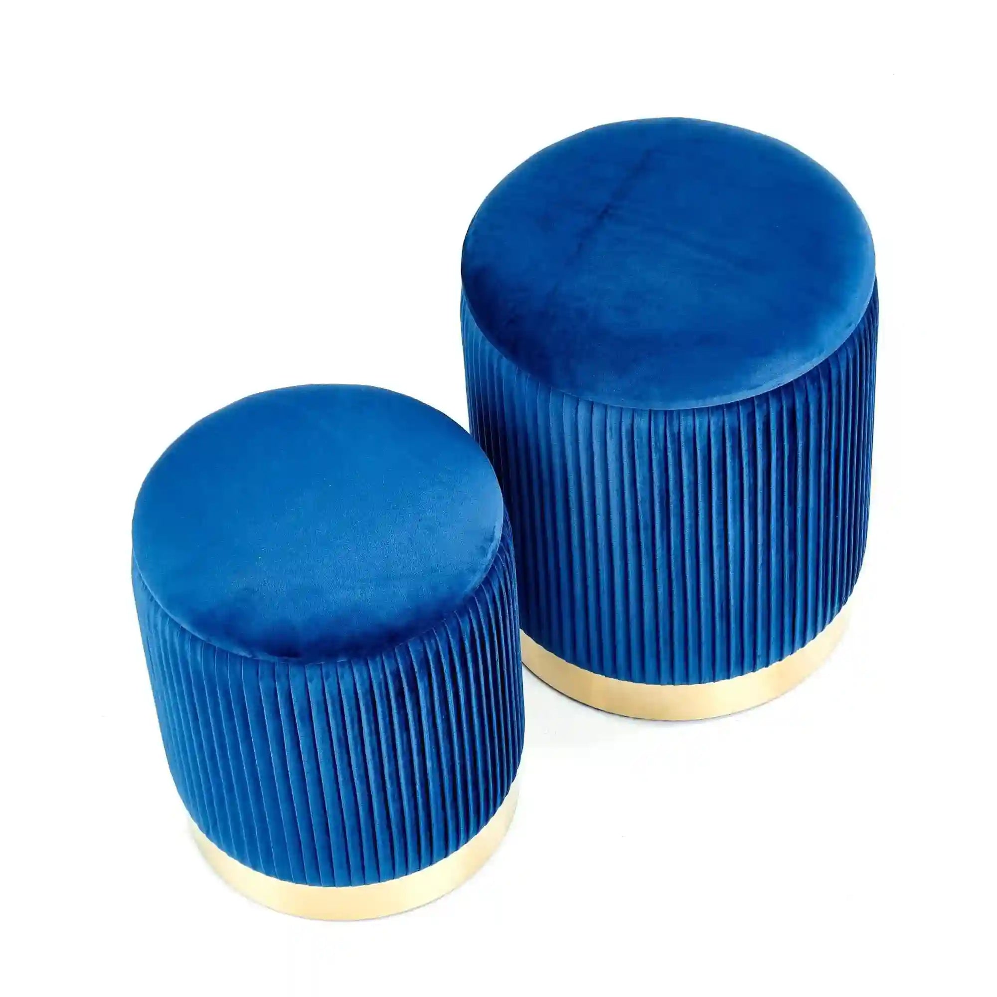 Set 2 tabureti MONTY, stofa catifelata, albastru marin, cu spatiu depozitare