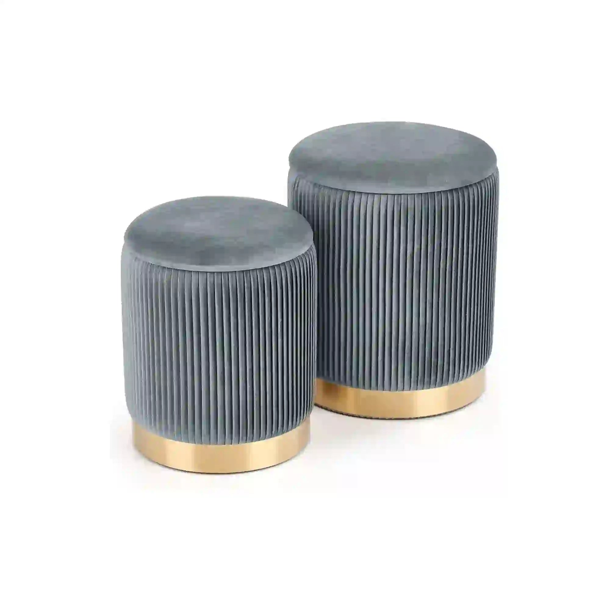 Set 2 tabureti MONTY, stofa catifelata, gri, cu spatiu depozitare