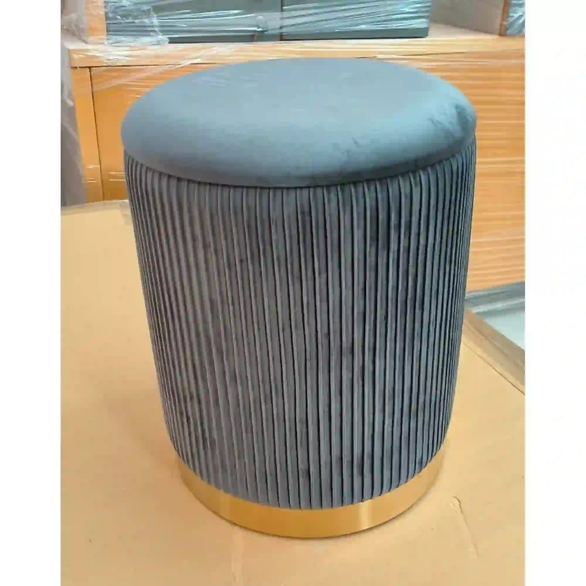 Set 2 tabureti MONTY, stofa catifelata, gri, cu spatiu depozitare