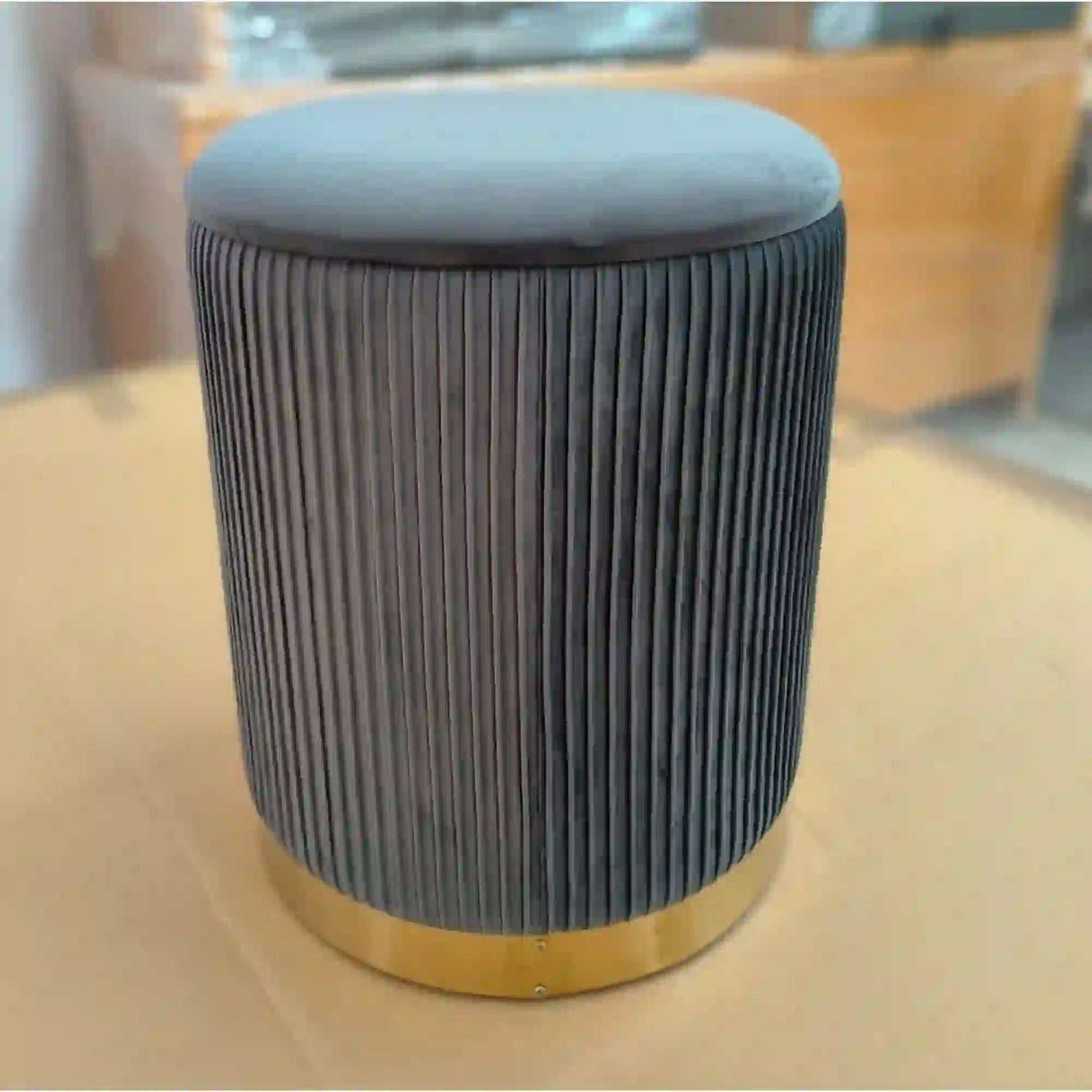 Set 2 tabureti MONTY, stofa catifelata, gri, cu spatiu depozitare