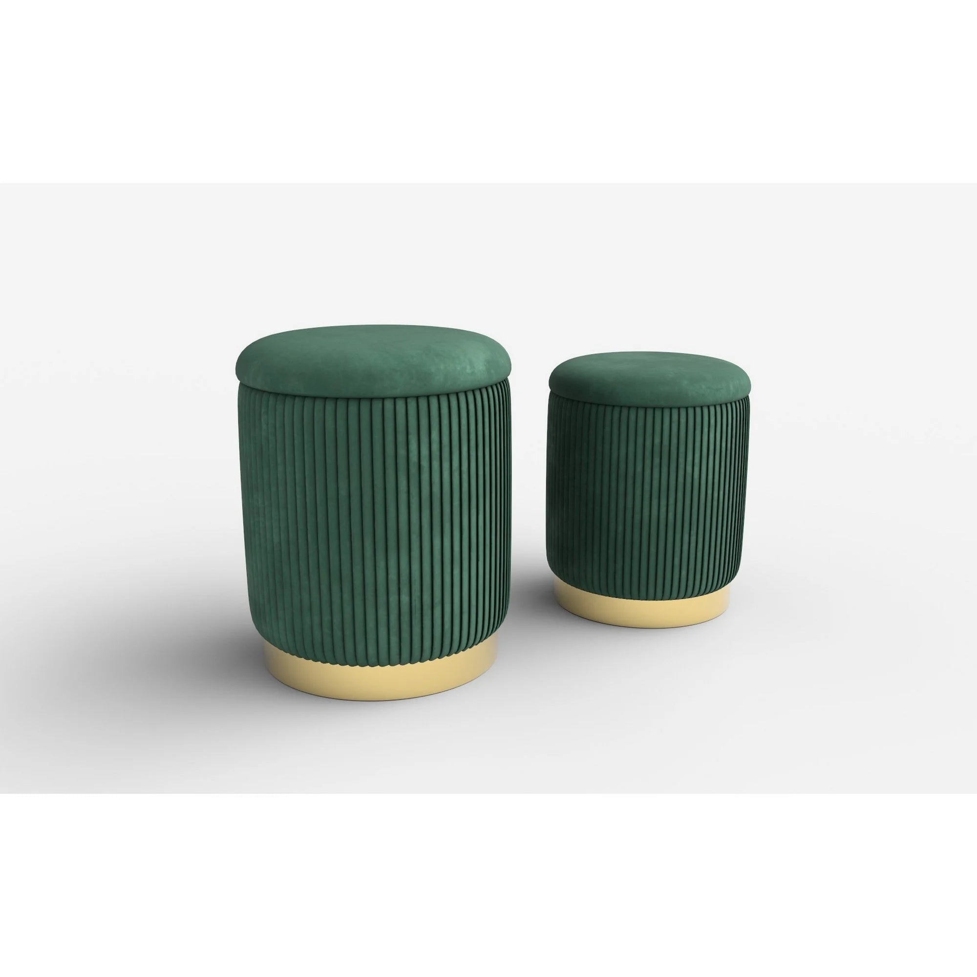 Set 2 tabureti MONTY, stofa catifelata, verde inchis, cu spatiu depozitare