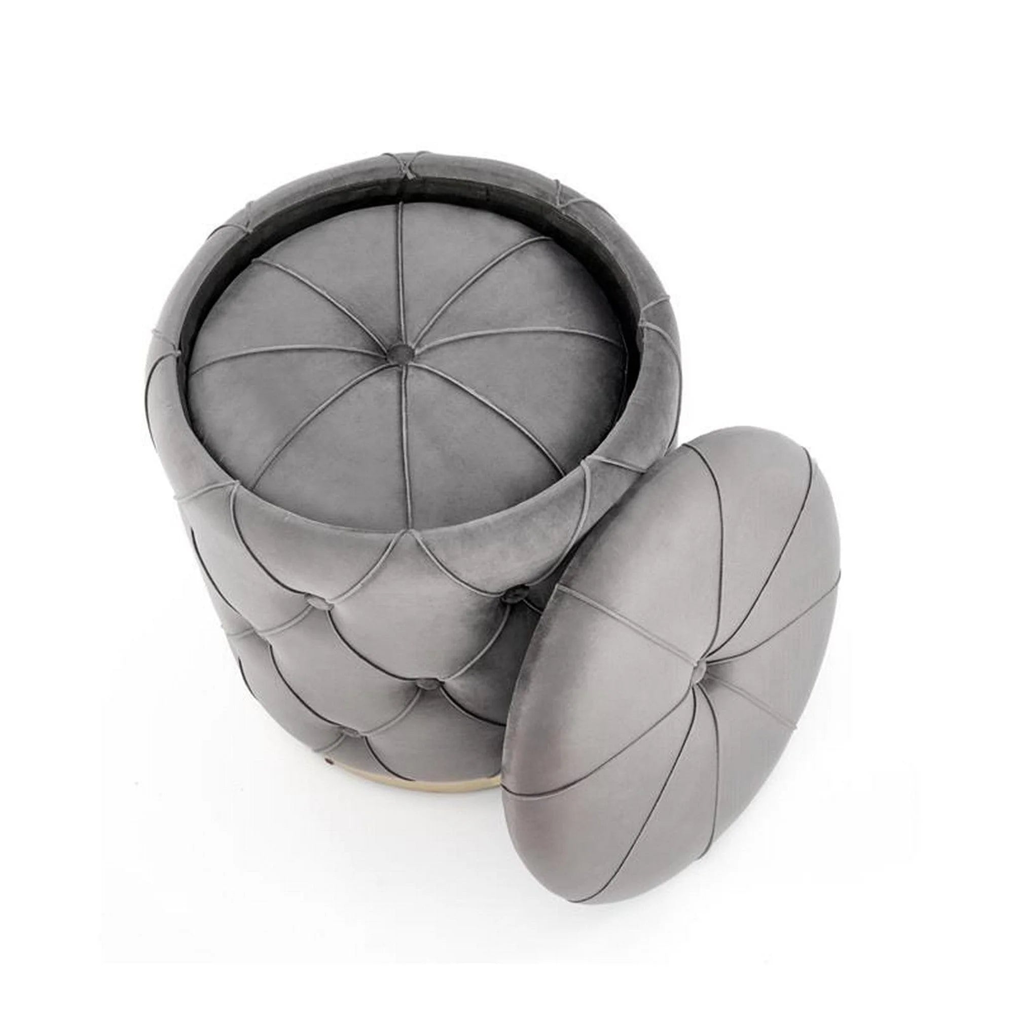 Set 2 tabureti POLLY, stofa catifelata, gri, cu spatiu depozitare