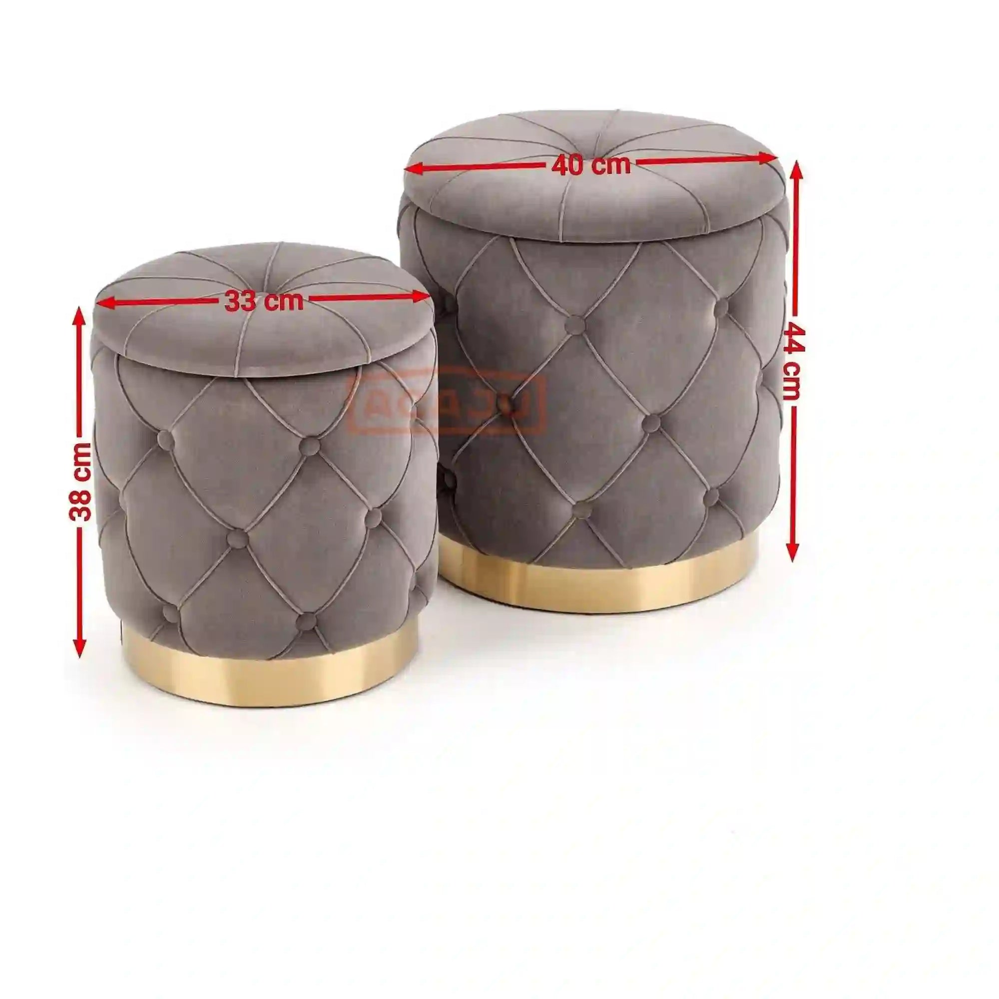 Set 2 tabureti POLLY, stofa catifelata, gri, cu spatiu depozitare