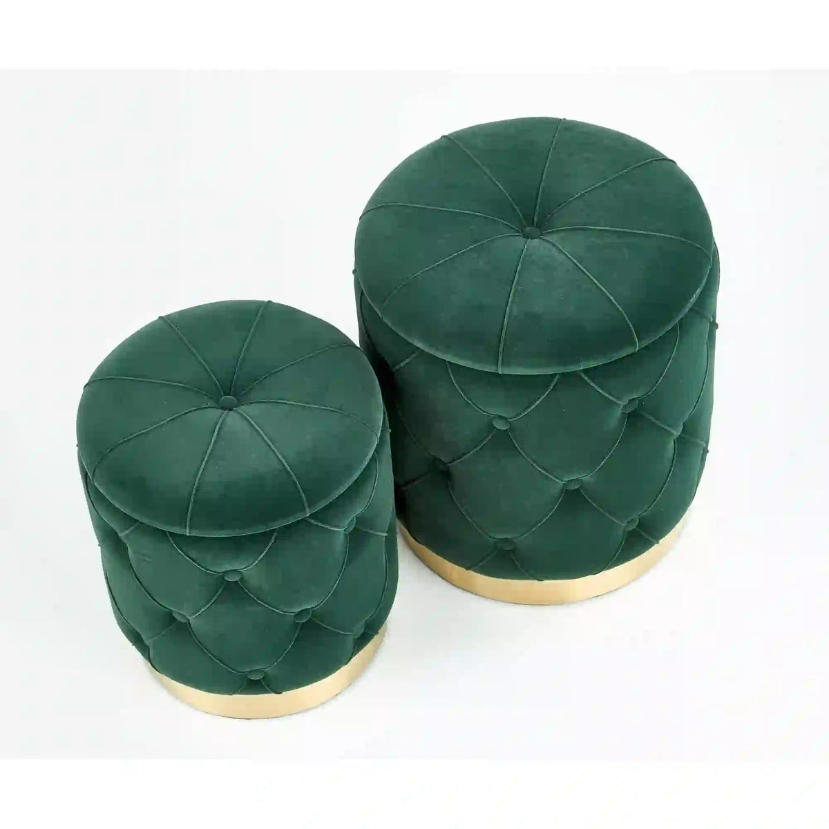 Set 2 tabureti POLLY, stofa catifelata, verde inchis, cu spatiu depozitare
