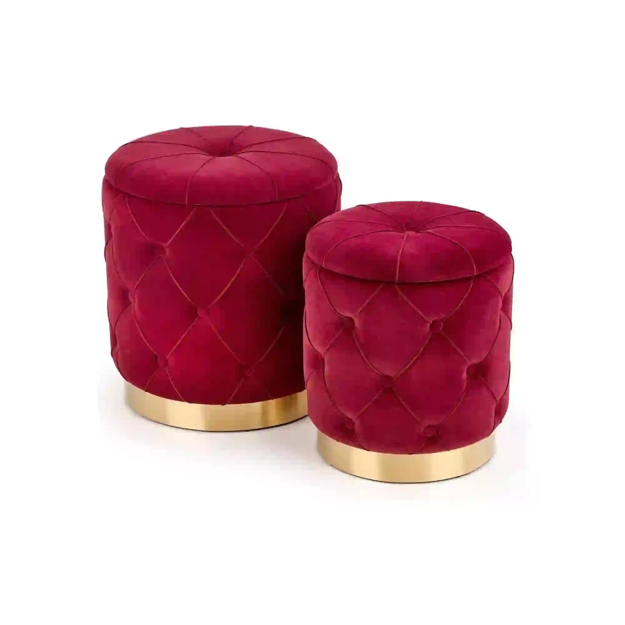 Set 2 tabureti POLLY, stofa catifelata visiniu, cu spatiu depozitare