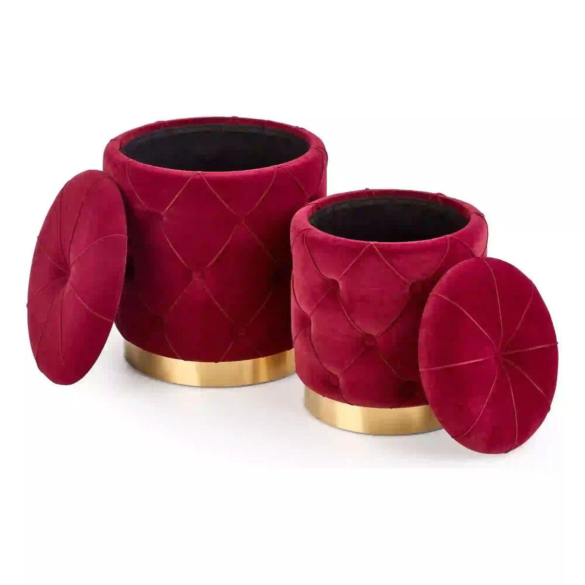 Set 2 tabureti POLLY, stofa catifelata visiniu, cu spatiu depozitare