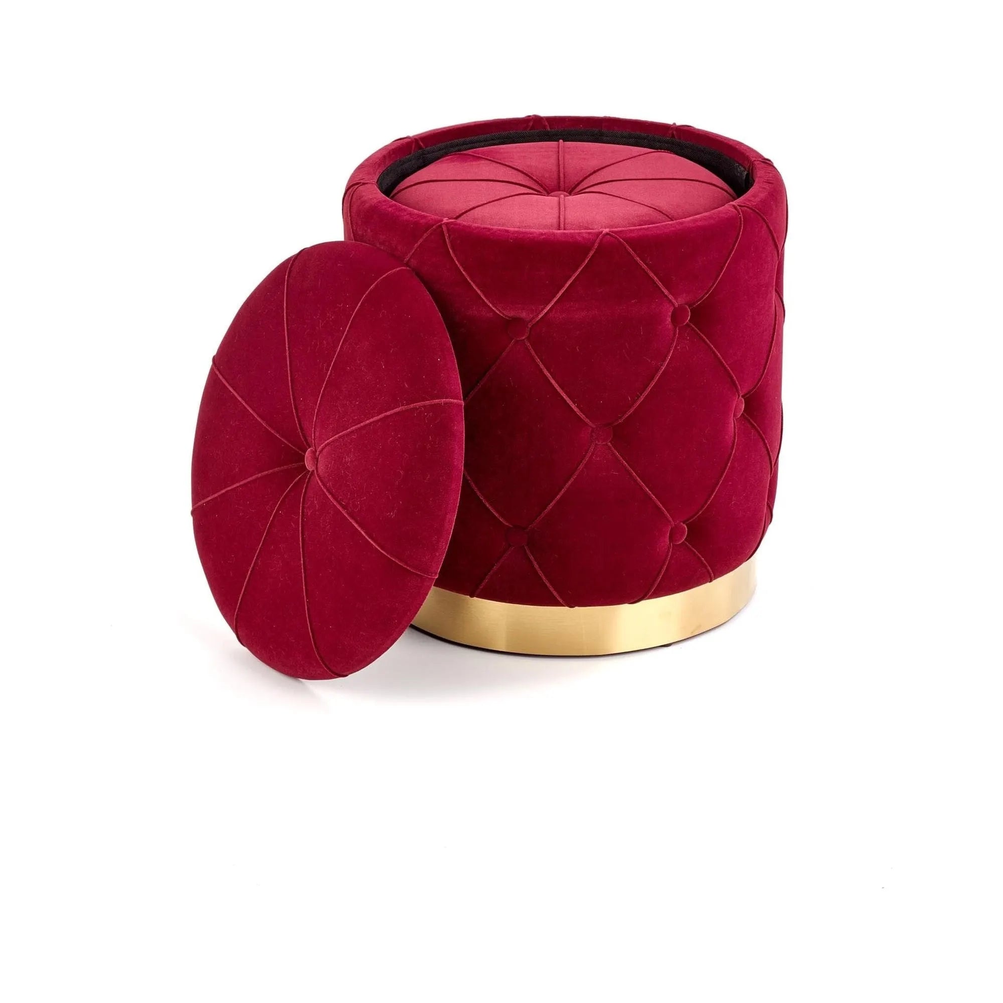 Set 2 tabureti POLLY, stofa catifelata visiniu, cu spatiu depozitare