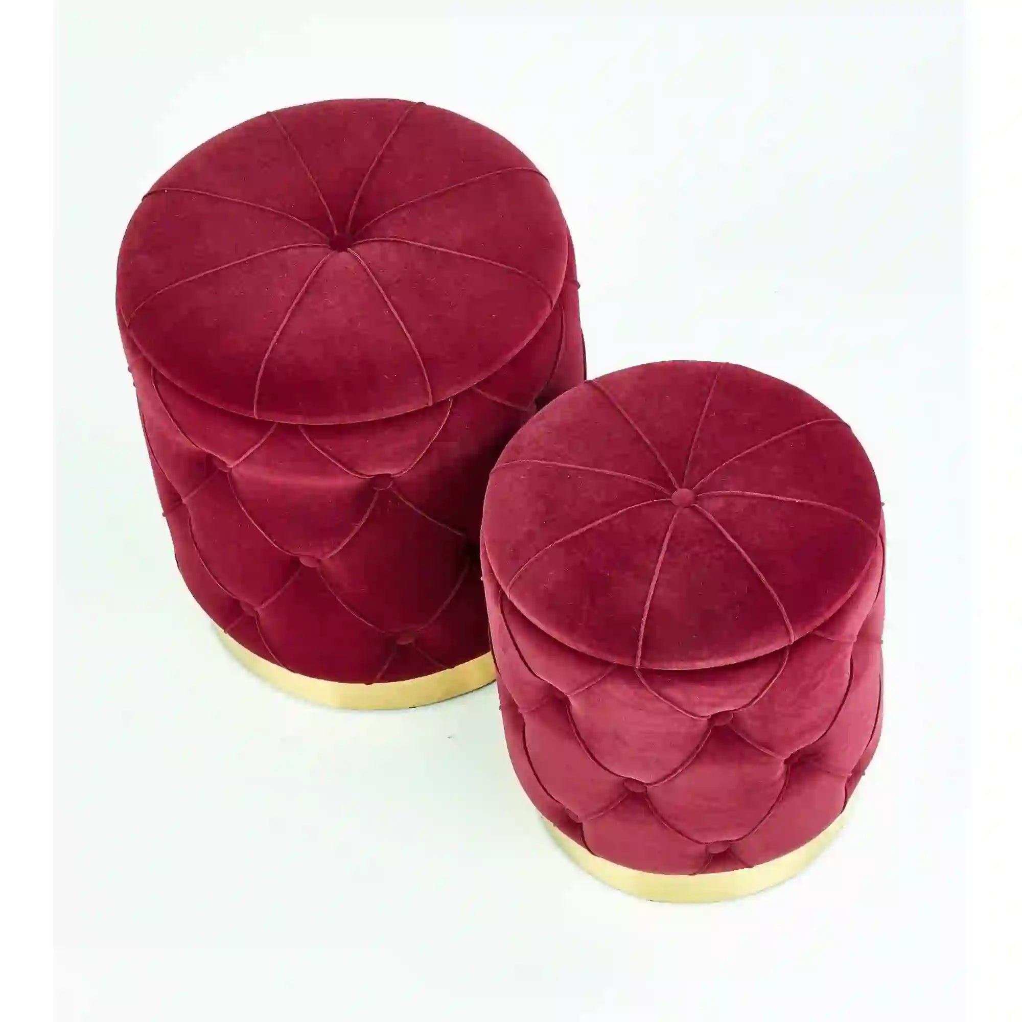 Set 2 tabureti POLLY, stofa catifelata visiniu, cu spatiu depozitare