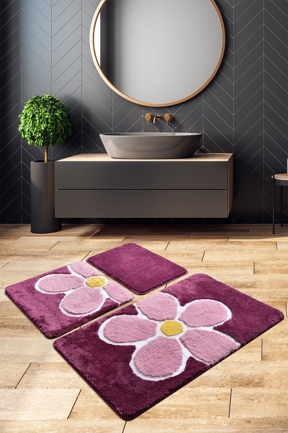 Set 3 covorase baie 359CHL3159, forma dreptunghiulara, acril, mov