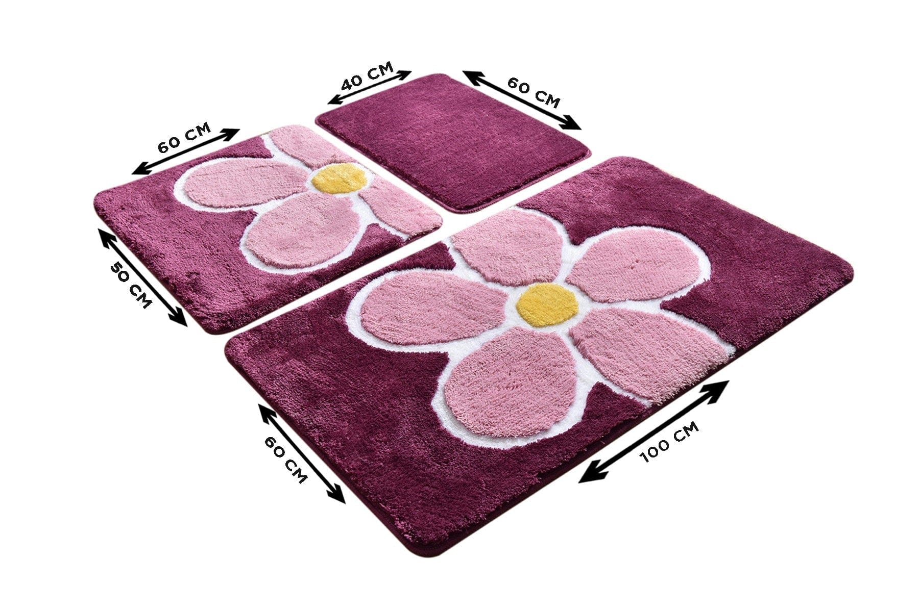 Set 3 covorase baie 359CHL3159, forma dreptunghiulara, acril, mov