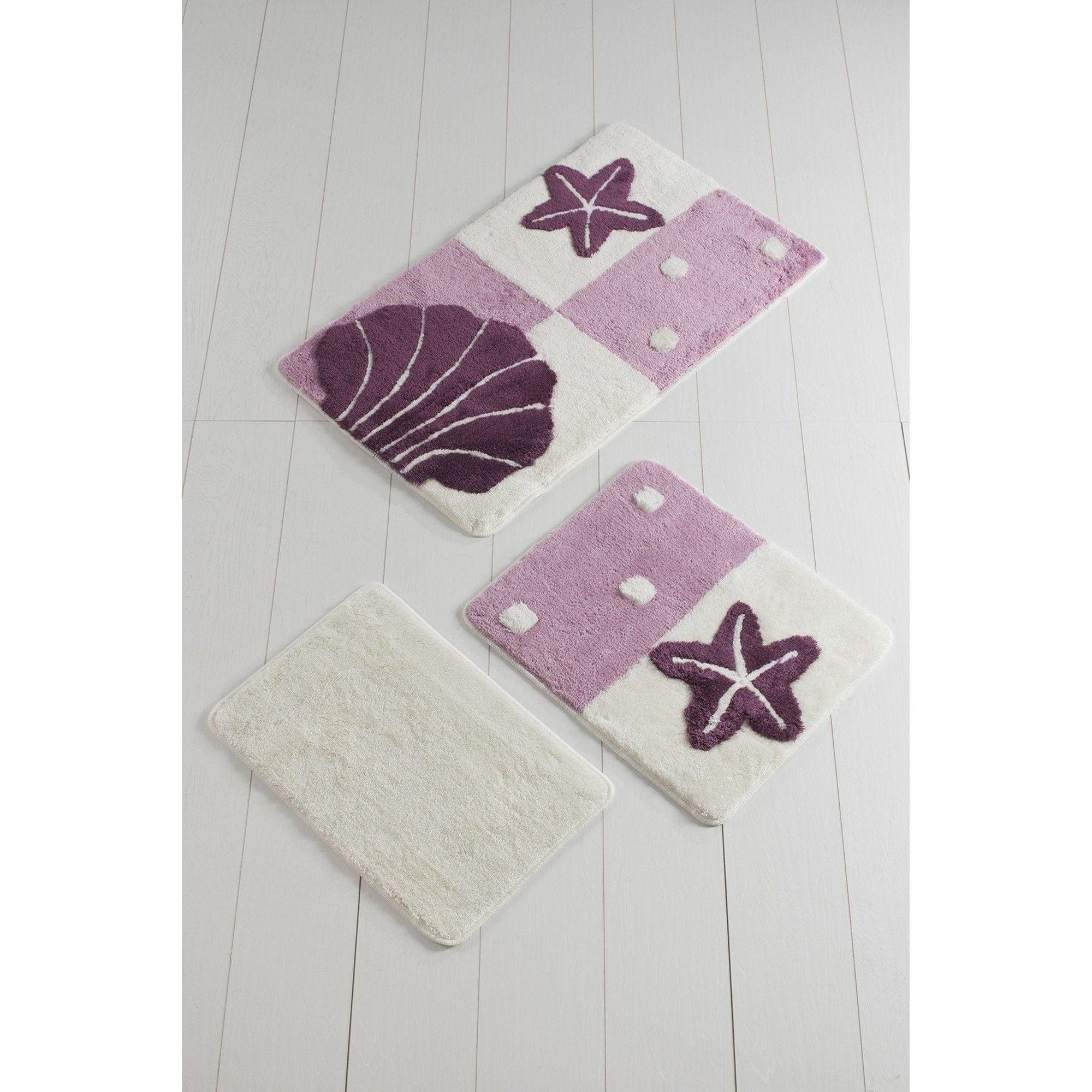 Set 3 covorase de baie, forma dreptunghiulara, mov/crem, acril